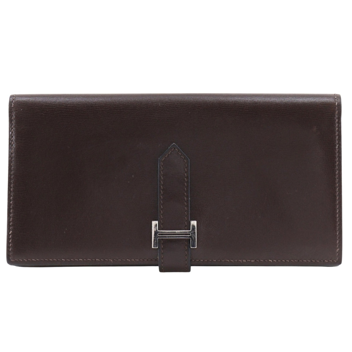 Hermes Brown Box Calf Leather Long Wallet (Bi-Fold) (Pre-Owned)