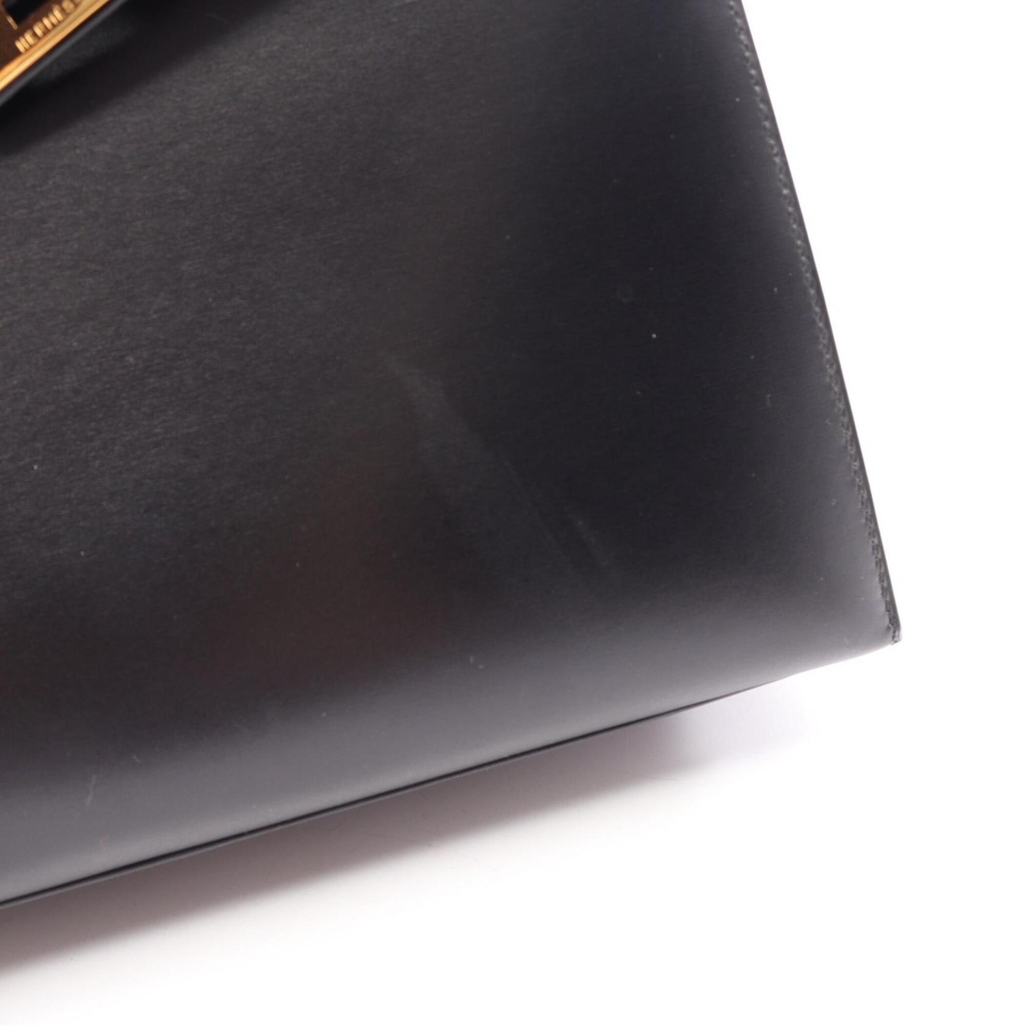 Hermes Black Box Calf Leather Leather Handbag (Pre-Owned)