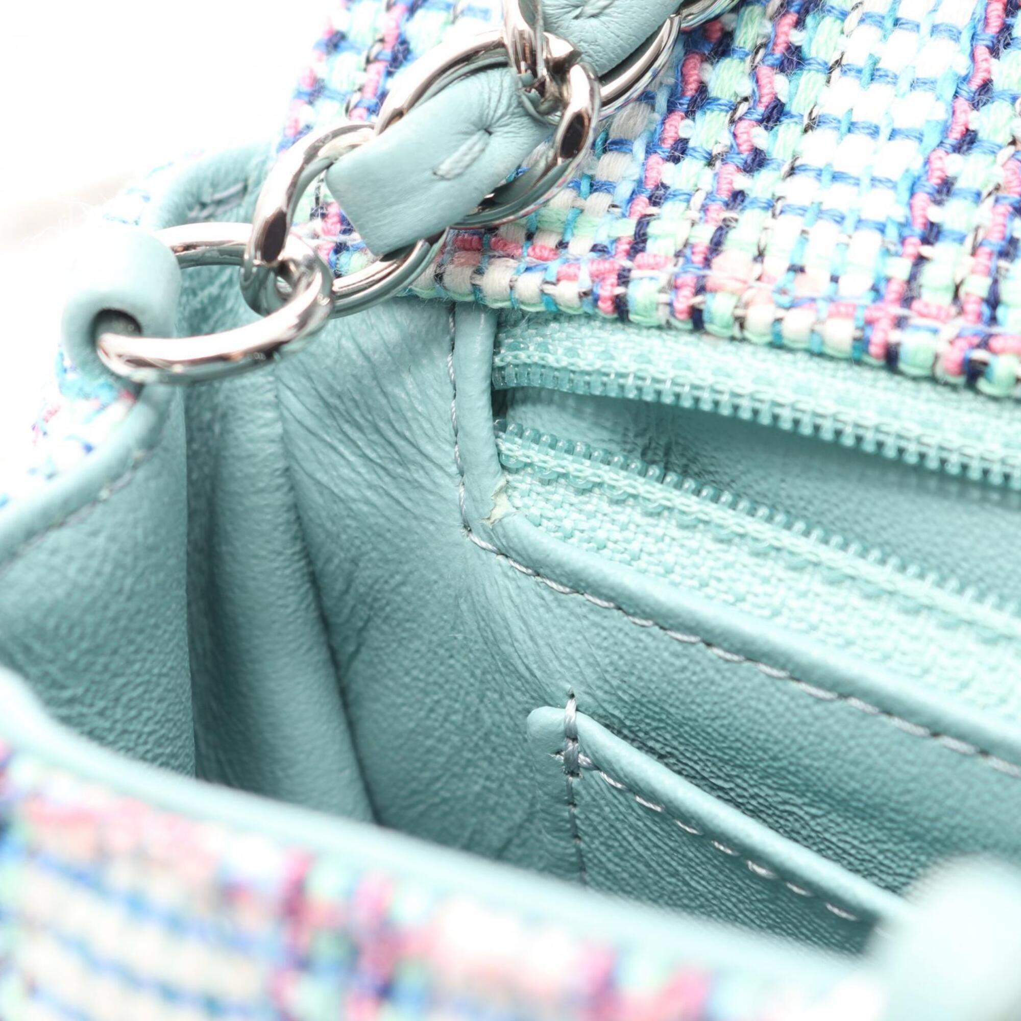 Chanel Green Multi-Color Fabric Handbag Shoulder Bag (Pre-Owned)