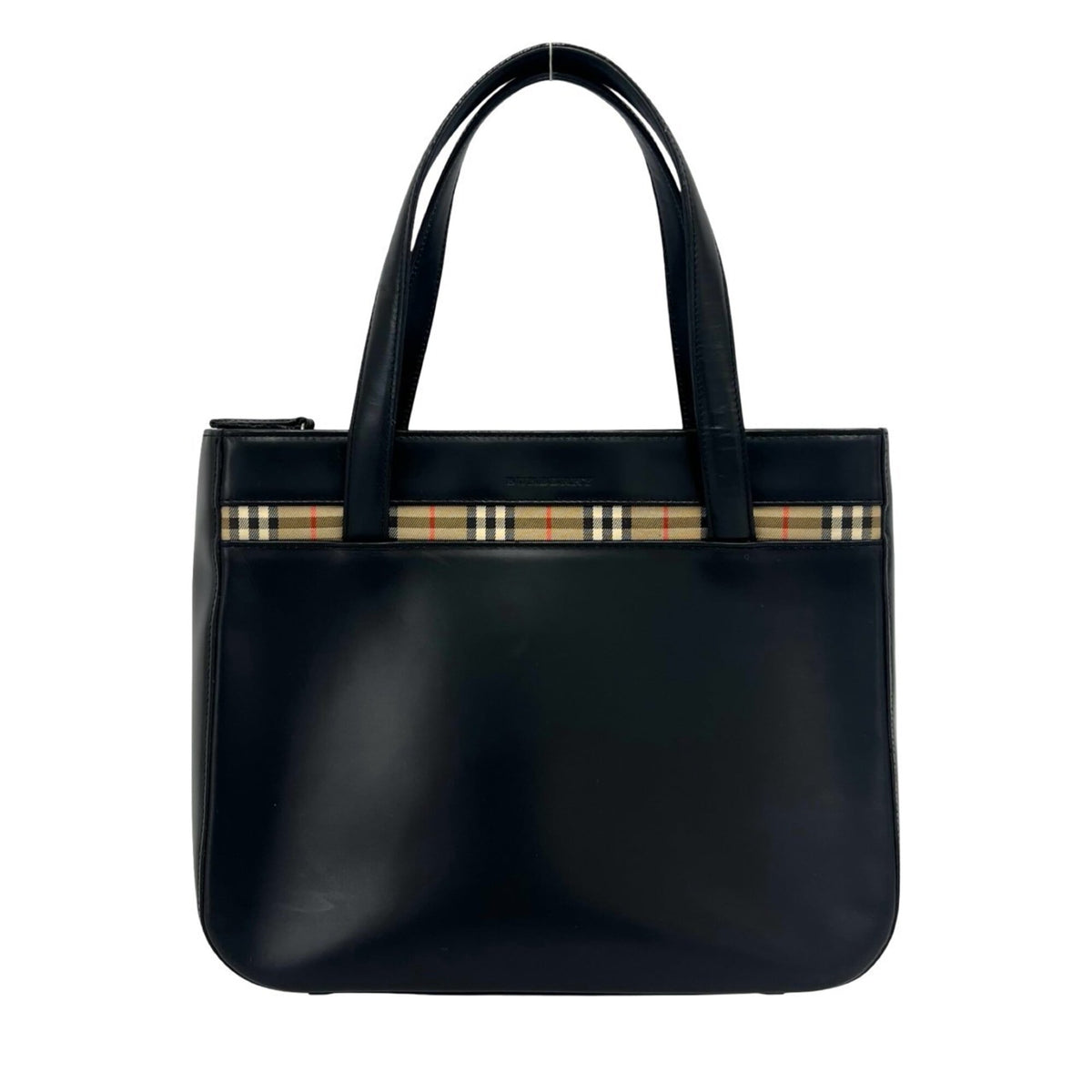Burberry Beige Black Leather Canvas Handbag Tote Bag (Pre-Owned)