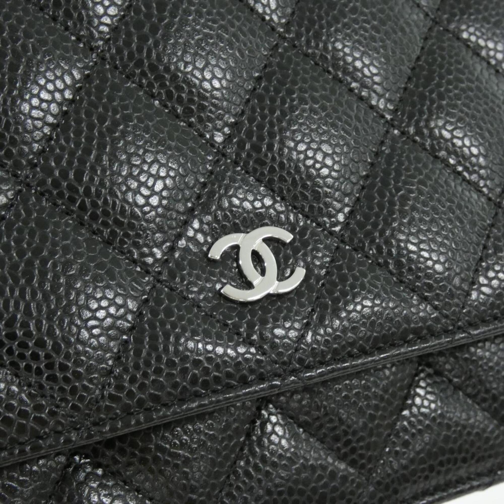 Chanel Black Bordeaux Grained Calfskin Chain/Shoulder Wallet (Pre-Owned)