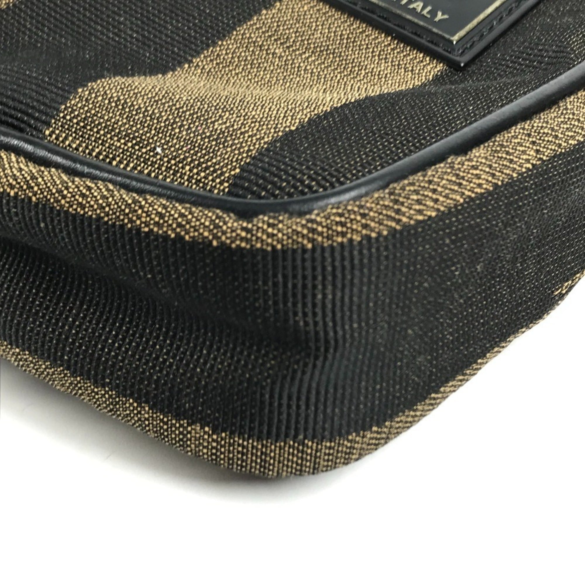 Fendi Black Khaki Leather Canvas Pochette Shoulder Bag (Pre-Owned)