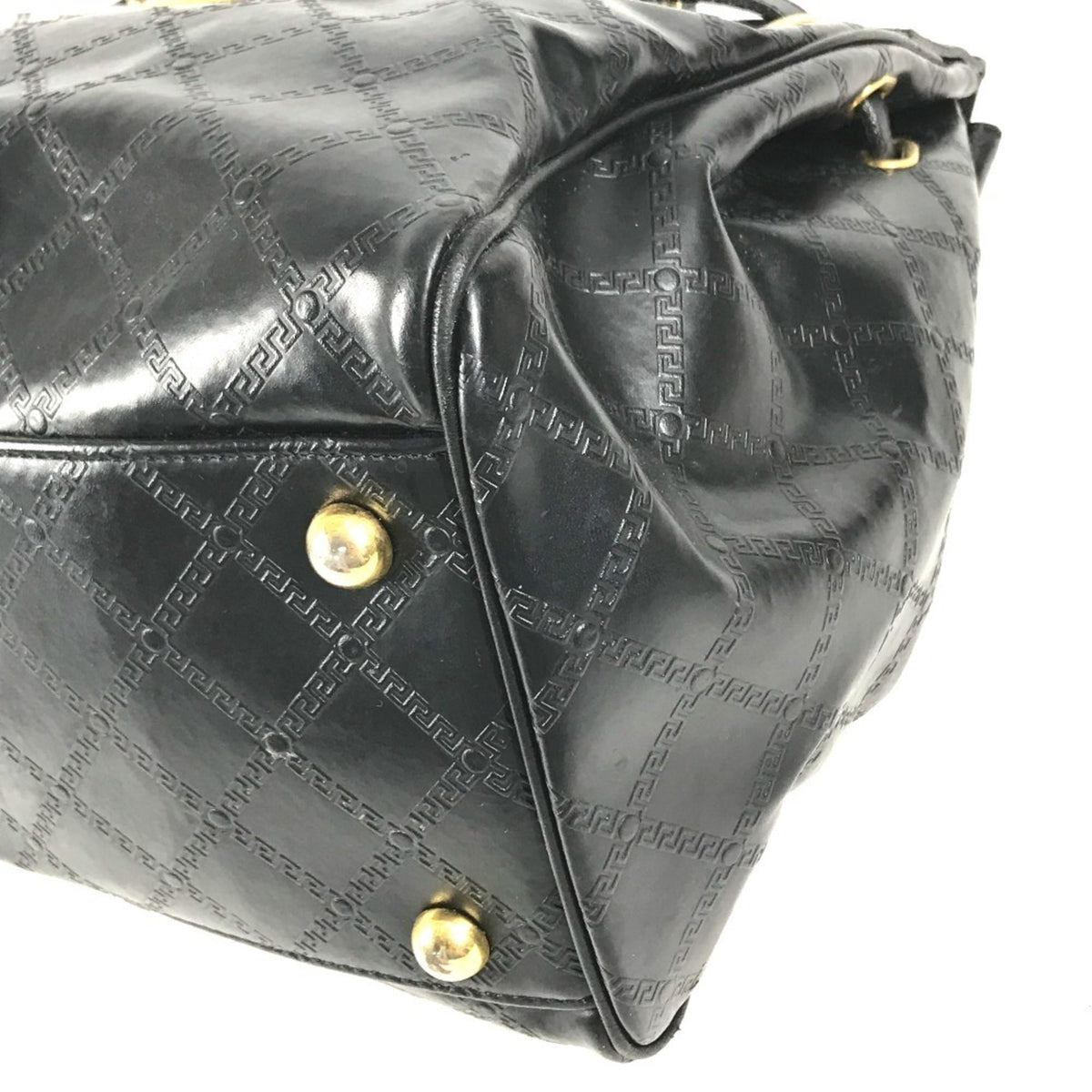 Versace Black Leather Boston Bag Handbag (Pre-Owned)