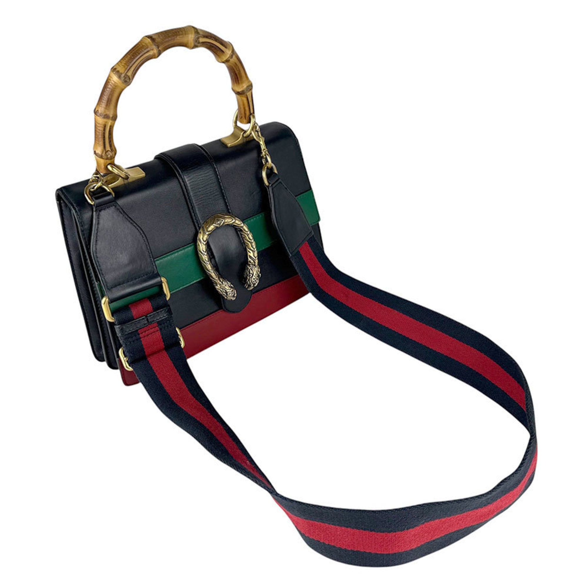 Gucci Green Navy Red Color Leather Handbag Shoulder Bag (Pre-Owned)