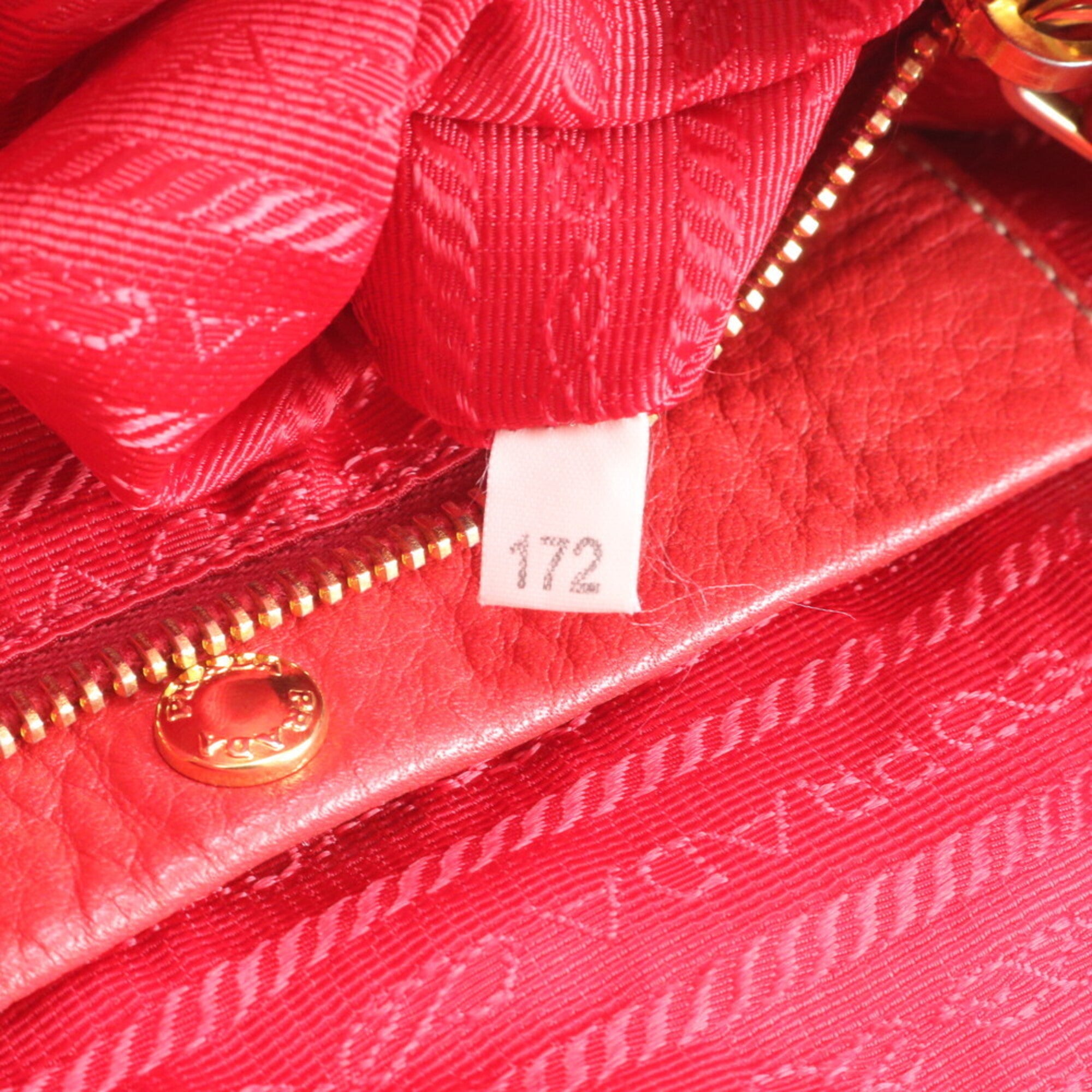Prada Red Color Nylon Leather Shoulder Bag Tote Bag (Pre-Owned)