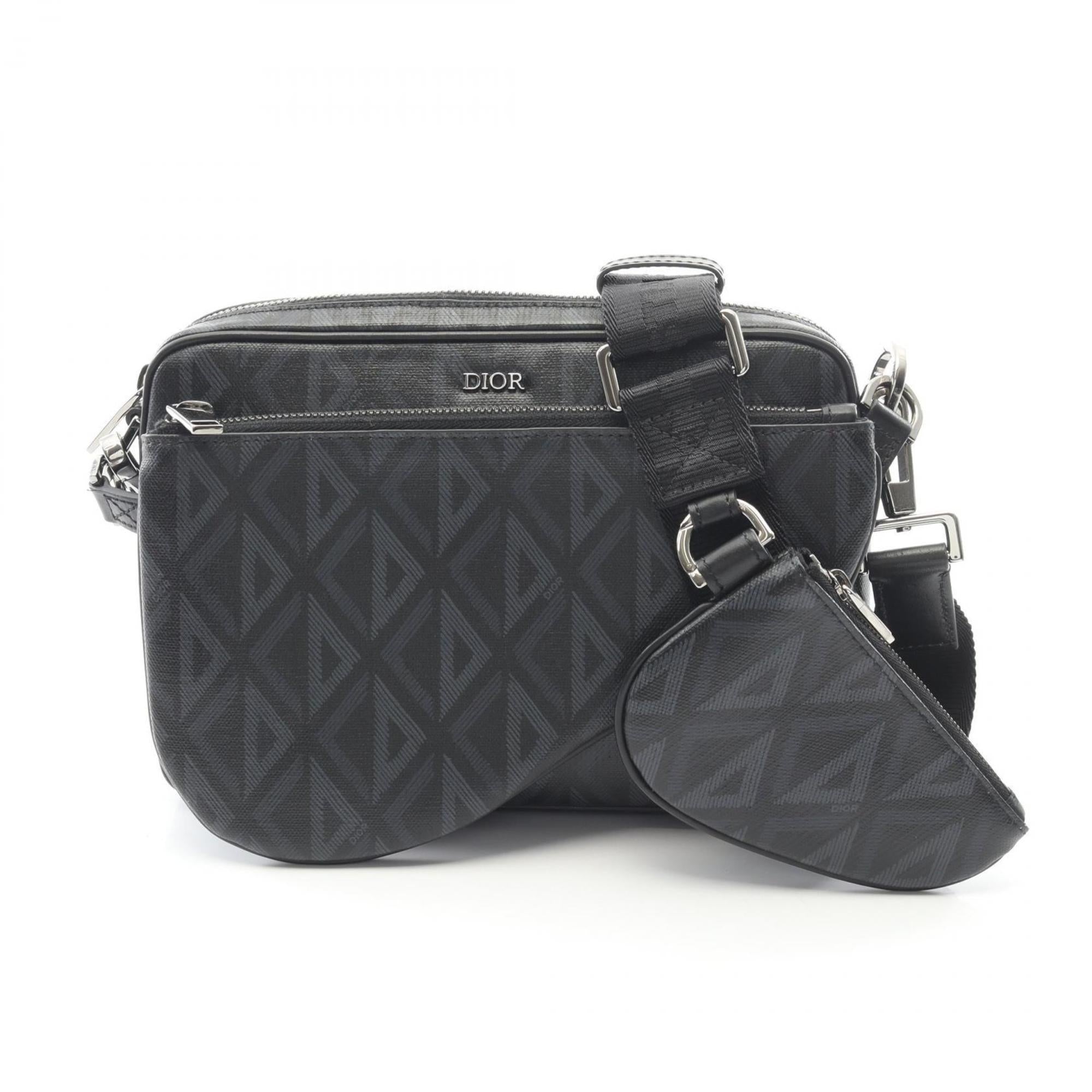 Christian Dior Black Coated Canvas Leather Shoulder Bag (Pre-Owned)