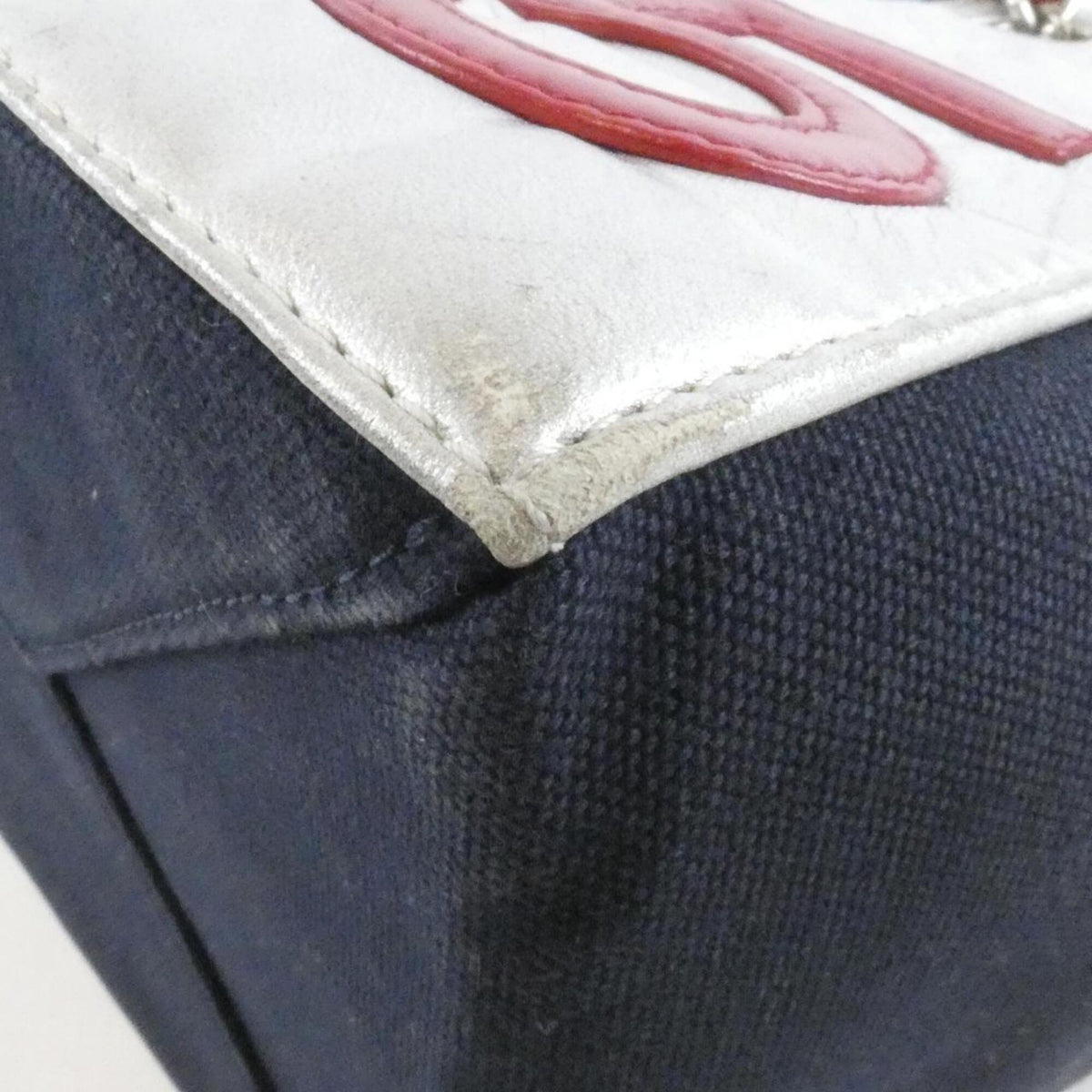 Chanel Navy Red Color White Canvas Leather Handbag (Pre-Owned)