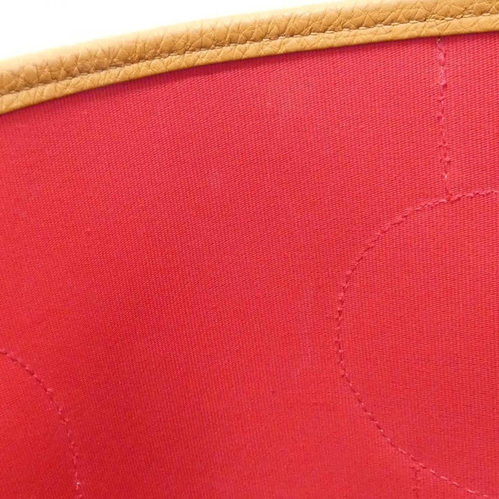 Hermes Beige Brown Red Color Canvas Togo Leather Handbag (Pre-Owned)
