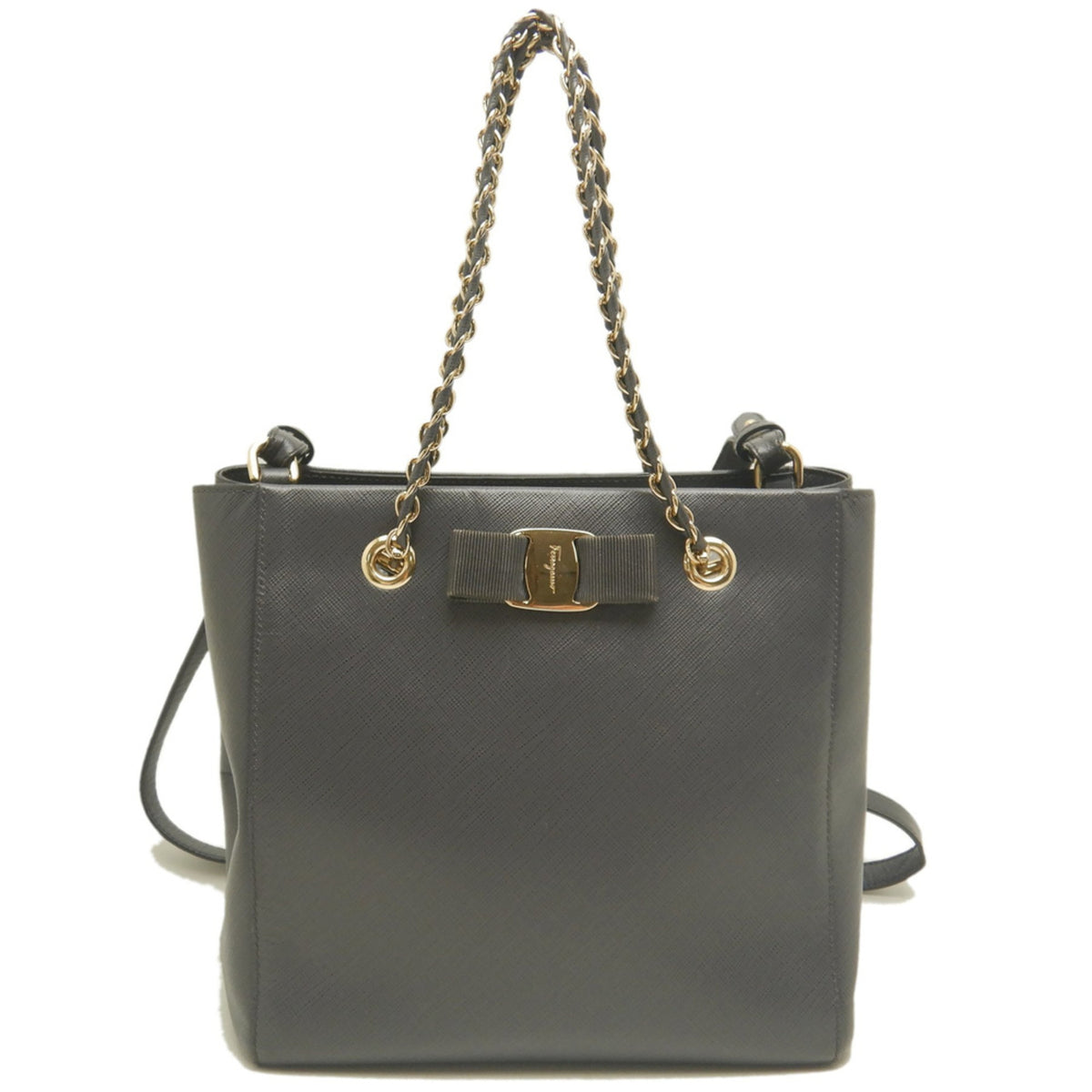 Salvatore Ferragamo Vara Gray Leather Handbag (Pre-Owned)