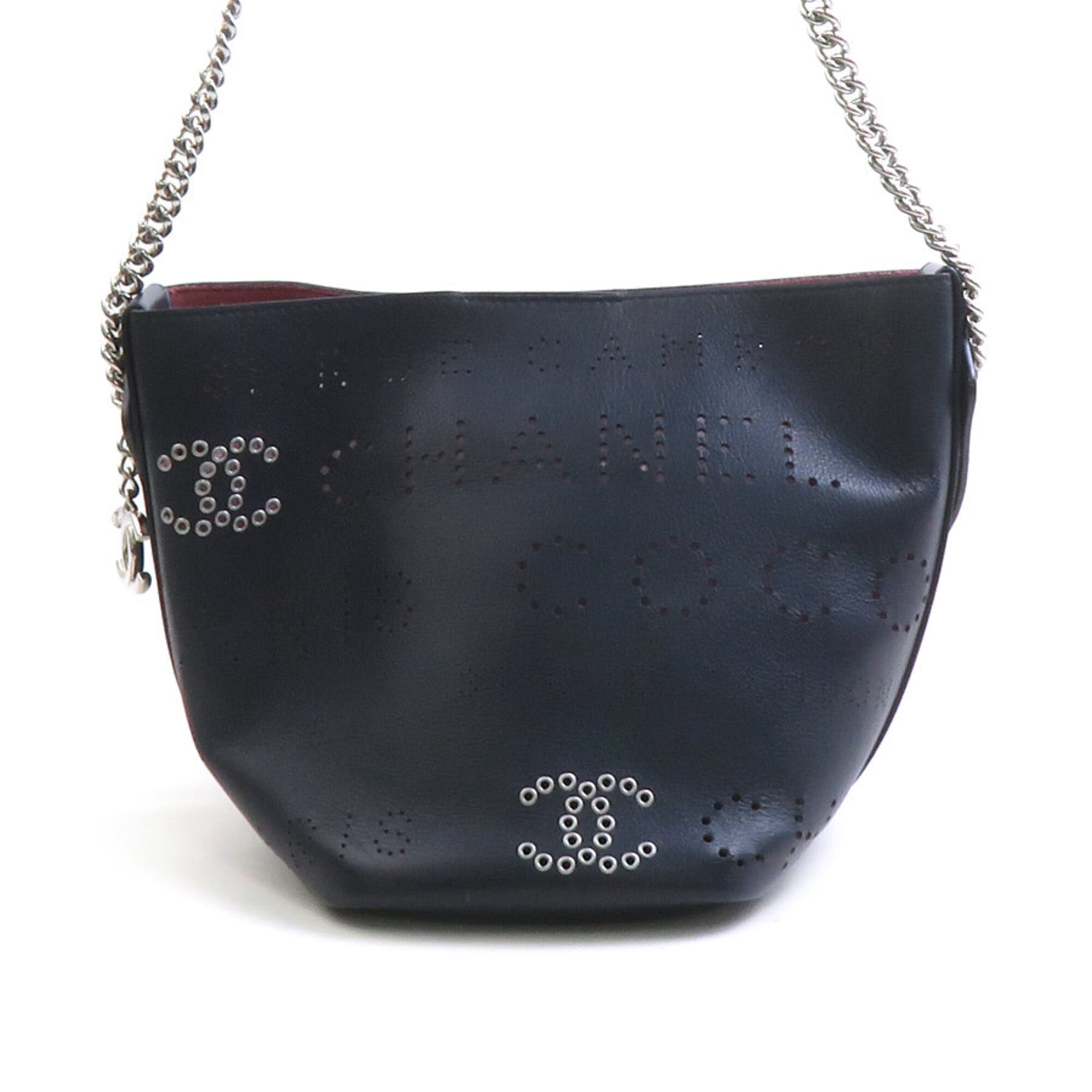 Chanel Navy Leather Handbag Shoulder Bag (Pre-Owned)
