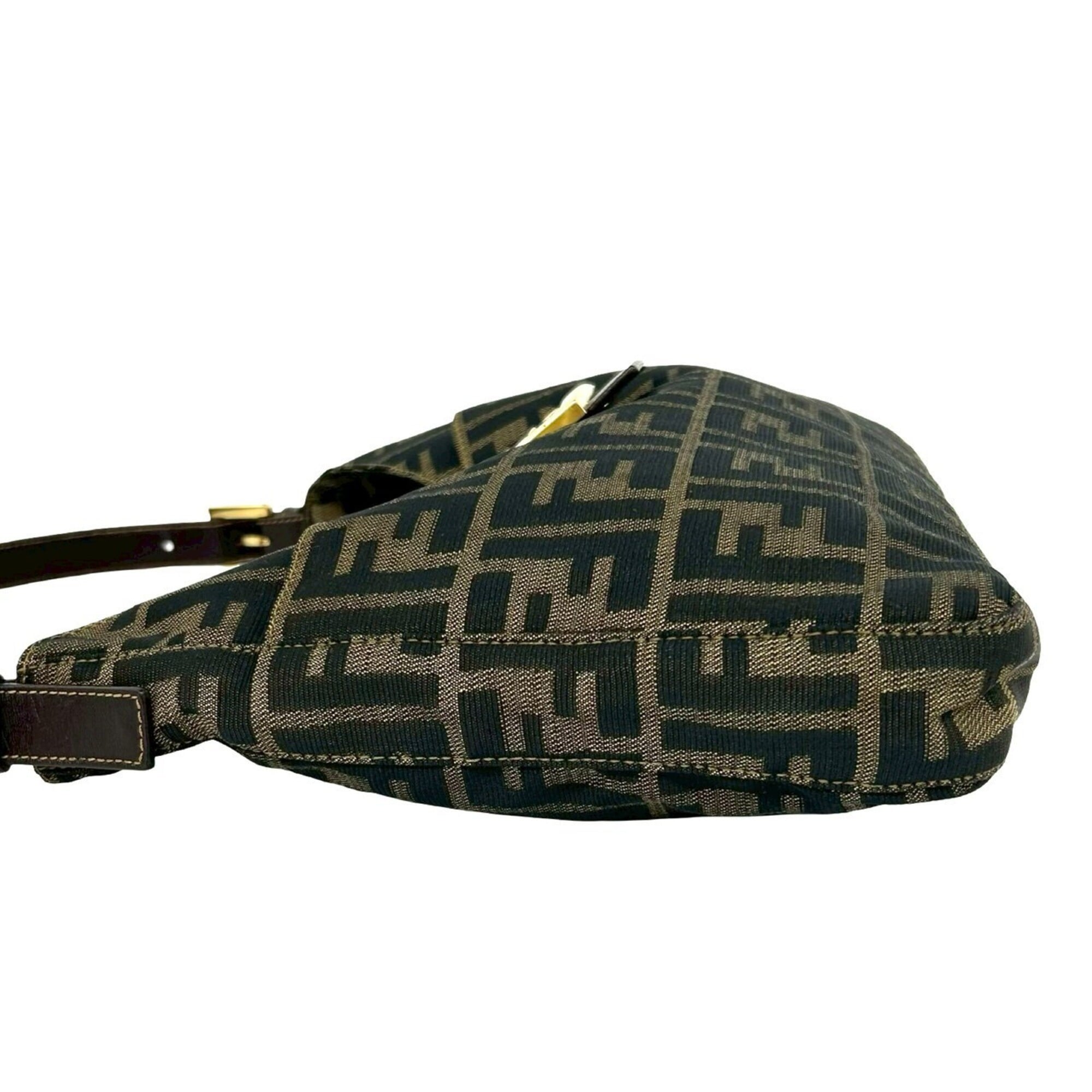 Fendi Black Brown Canvas Leather Shoulder Bag (Pre-Owned)