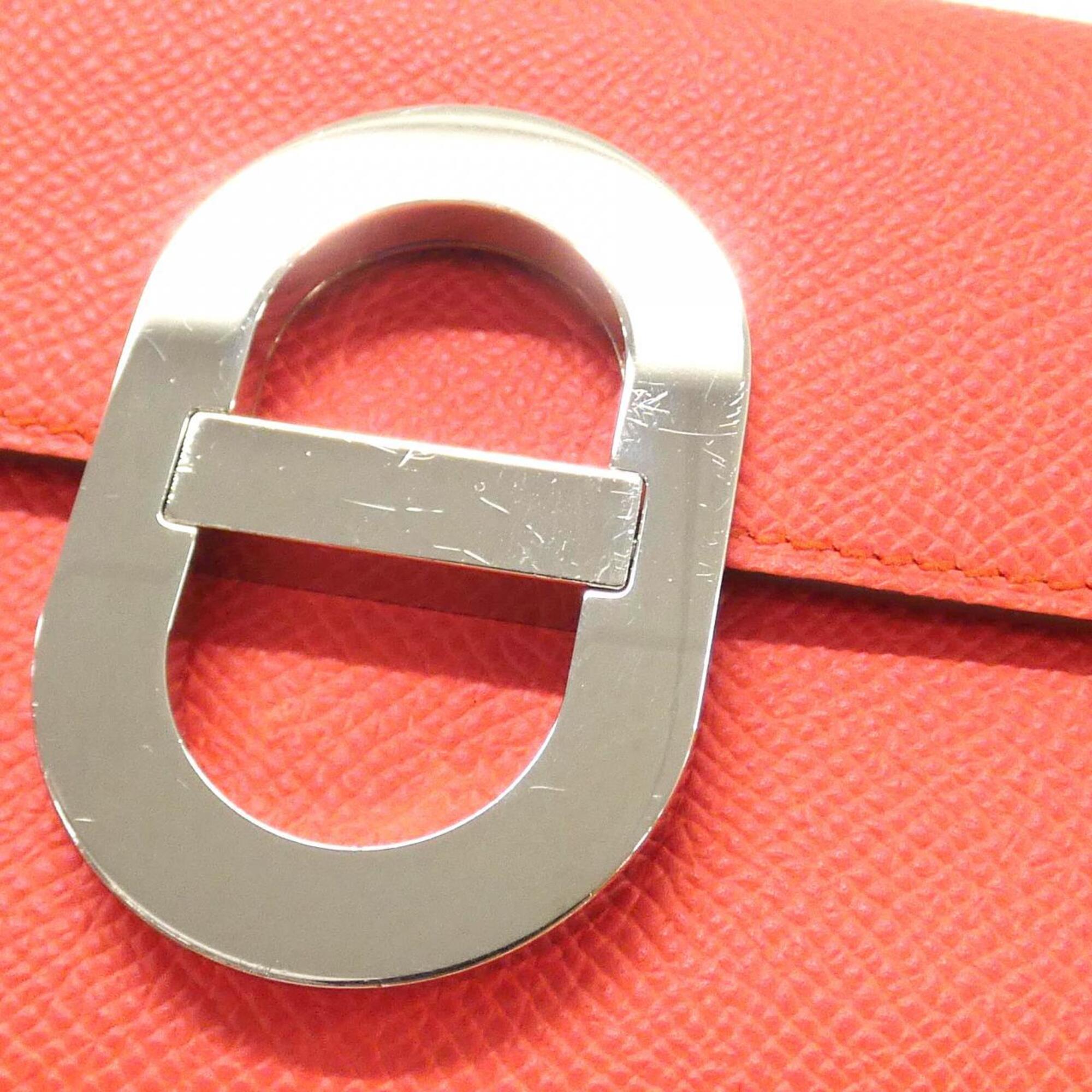 Hermes Pink Red Orange Epsom Leather Chain/Shoulder Wallet (Pre-Owned)