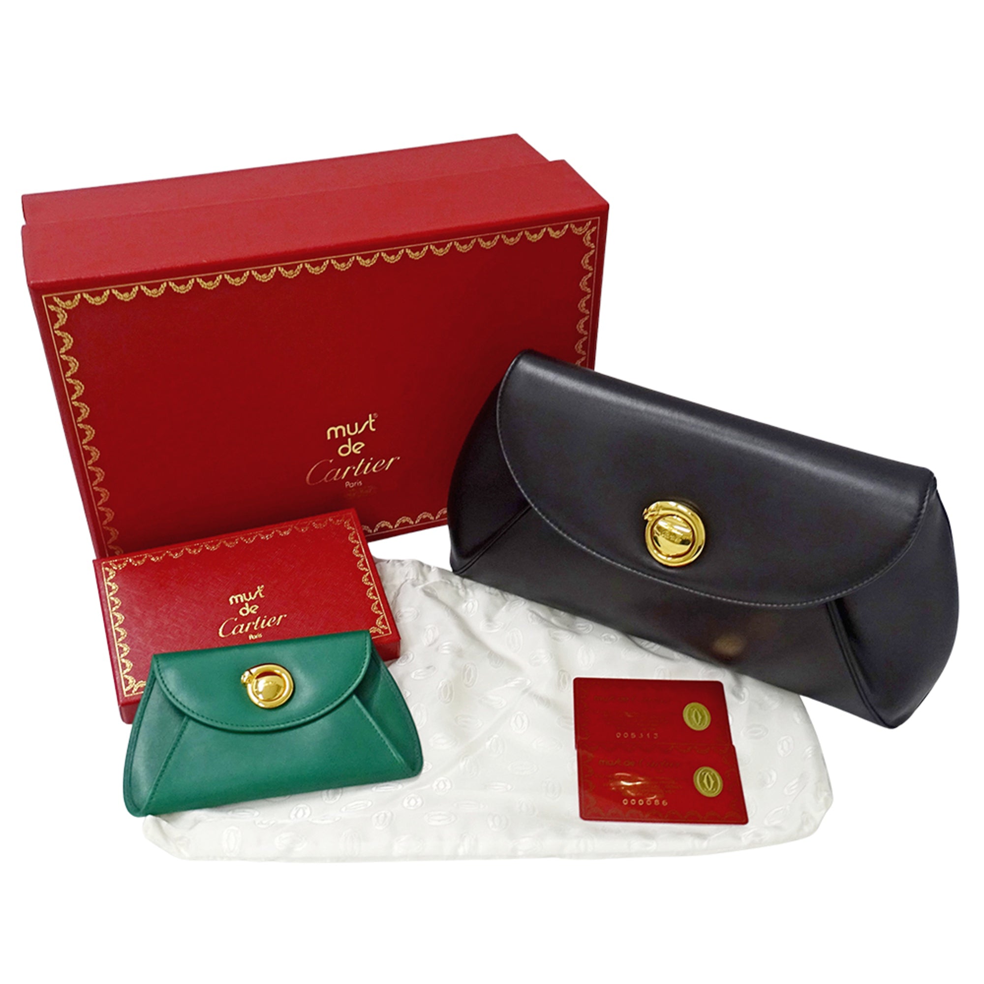 Cartier Black Leather Clutch Bag Handbag (Pre-Owned)