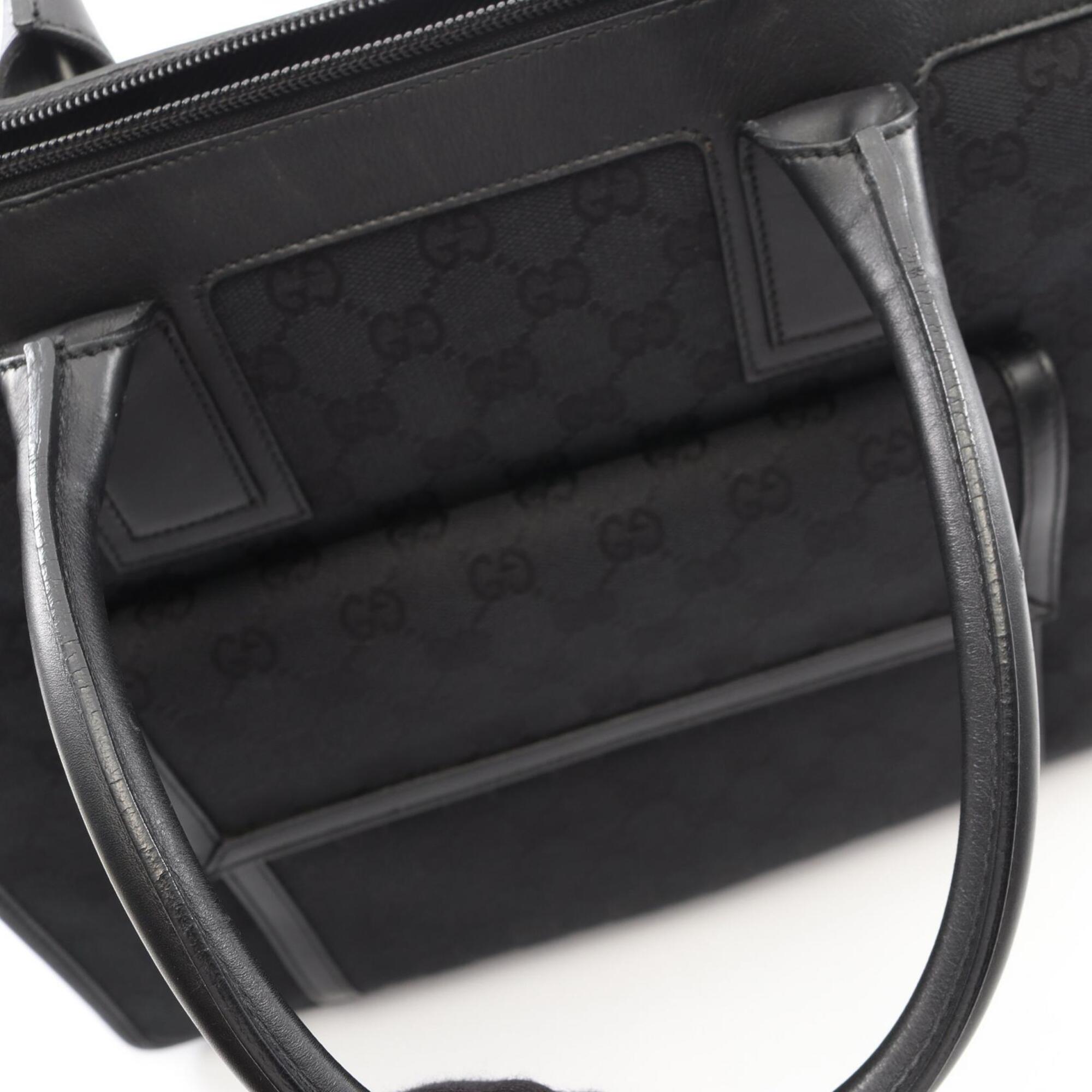 Gucci Gg Canvas Black Gg Canvas Leather Handbag (Pre-Owned)