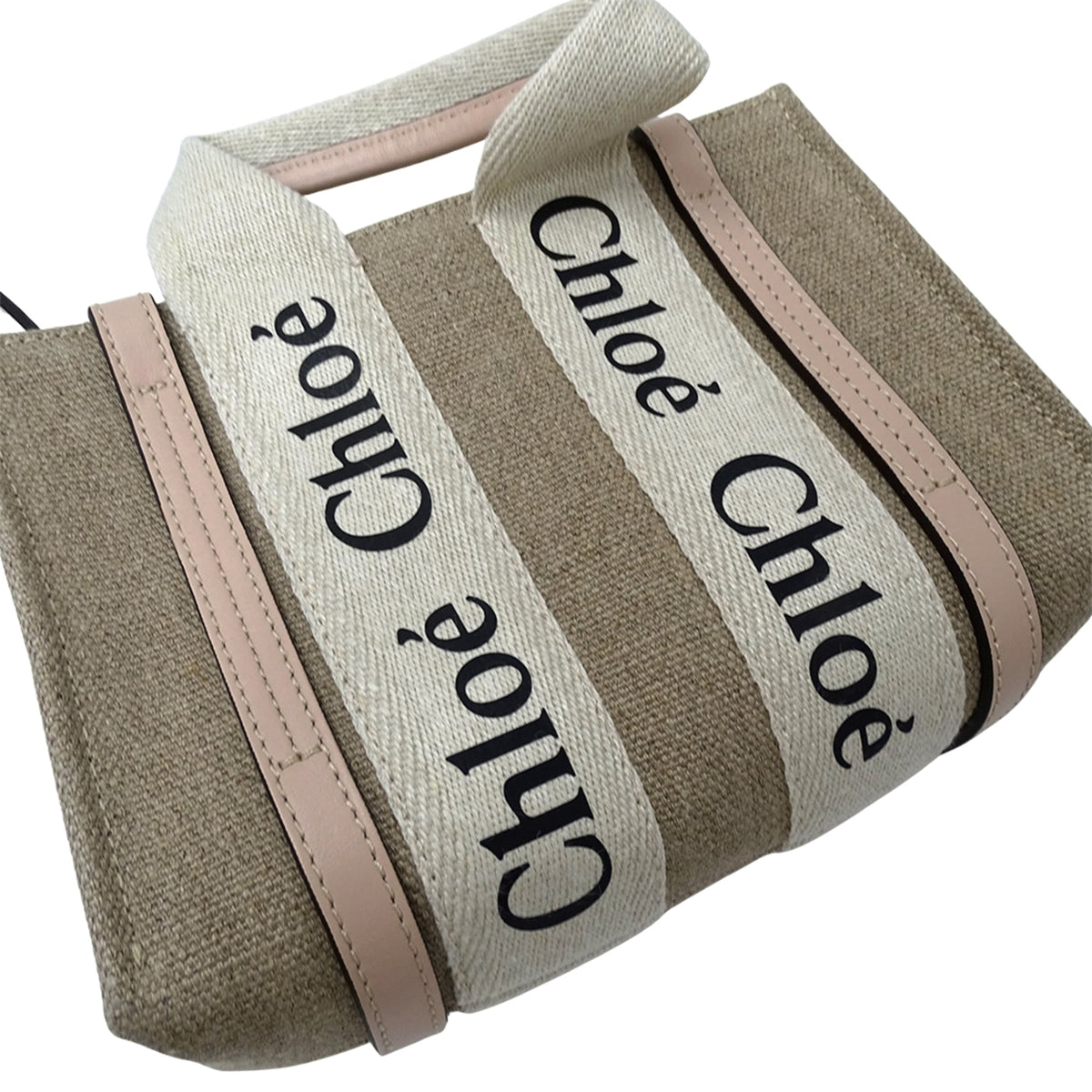 Chloé Beige Pink Canvas Handbag Shoulder Bag Tote Bag (Pre-Owned)
