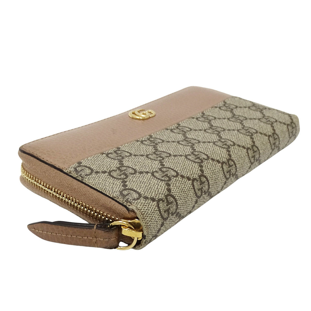 Gucci Gg Supreme Brown Pink Beige Gg Supreme Long Wallet (Bi-Fold) (Pre-Owned)