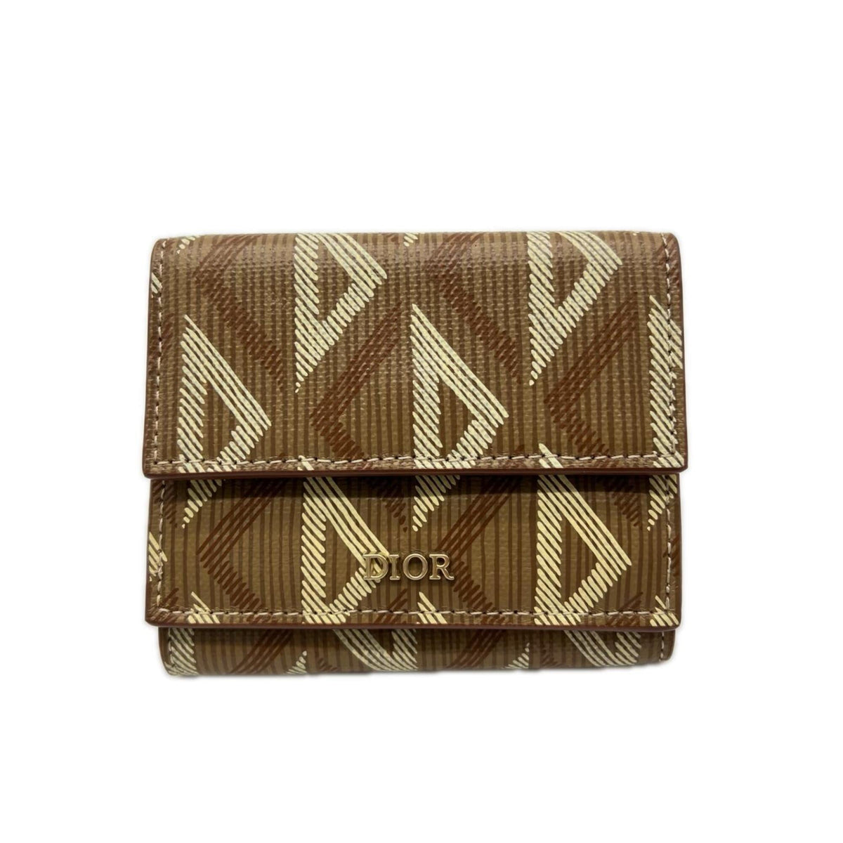 Christian Dior Brown Cream Coated Canvas Leather Wallet (Tri-Fold) (Pre-Owned)