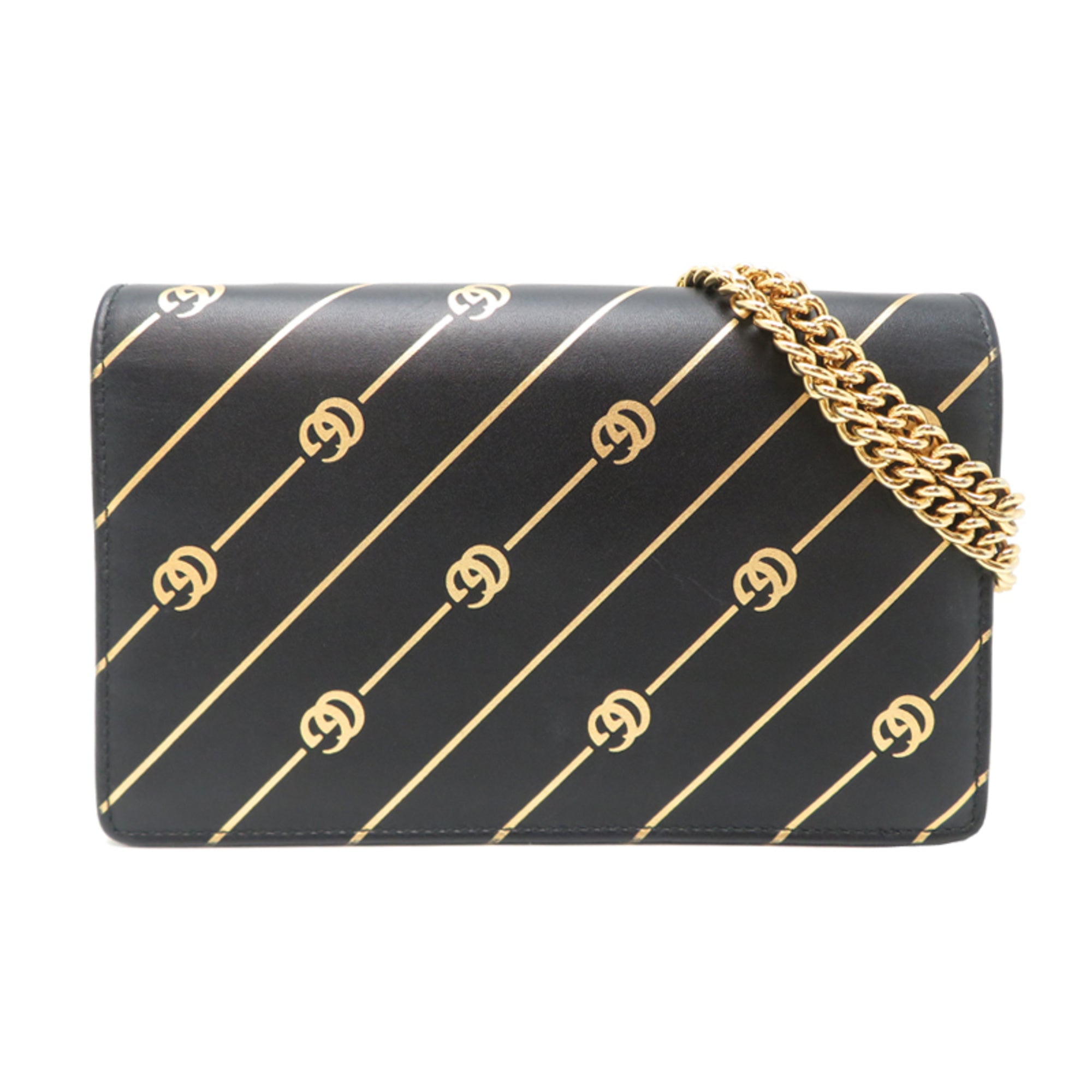 Gucci Black Gold Leather Shoulder Bag (Pre-Owned)