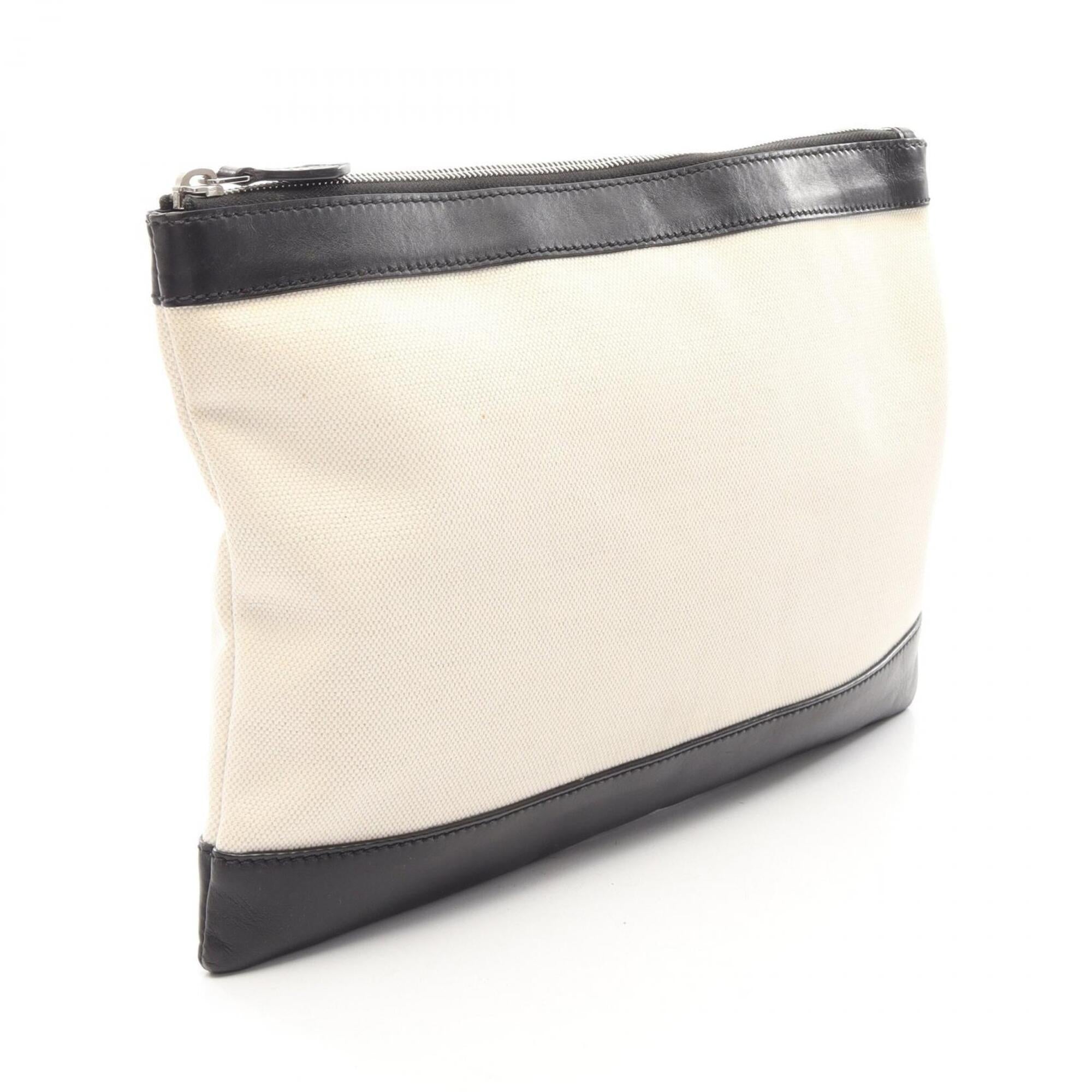 Balenciaga Black Ivory Canvas Leather Clutch Bag (Pre-Owned)