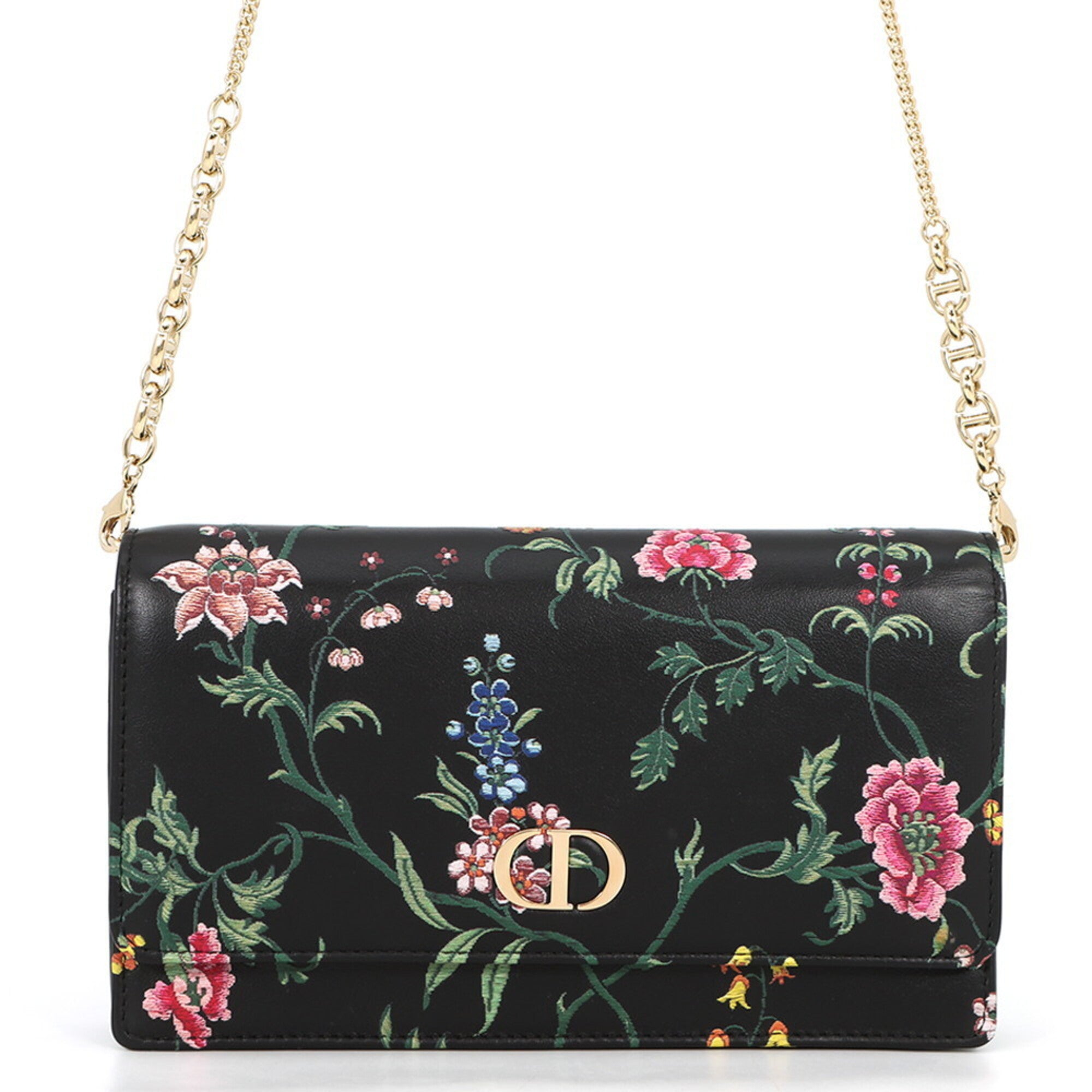 Christian Dior Black Multi-Color Leather Chain/Shoulder Wallet (Pre-Owned)