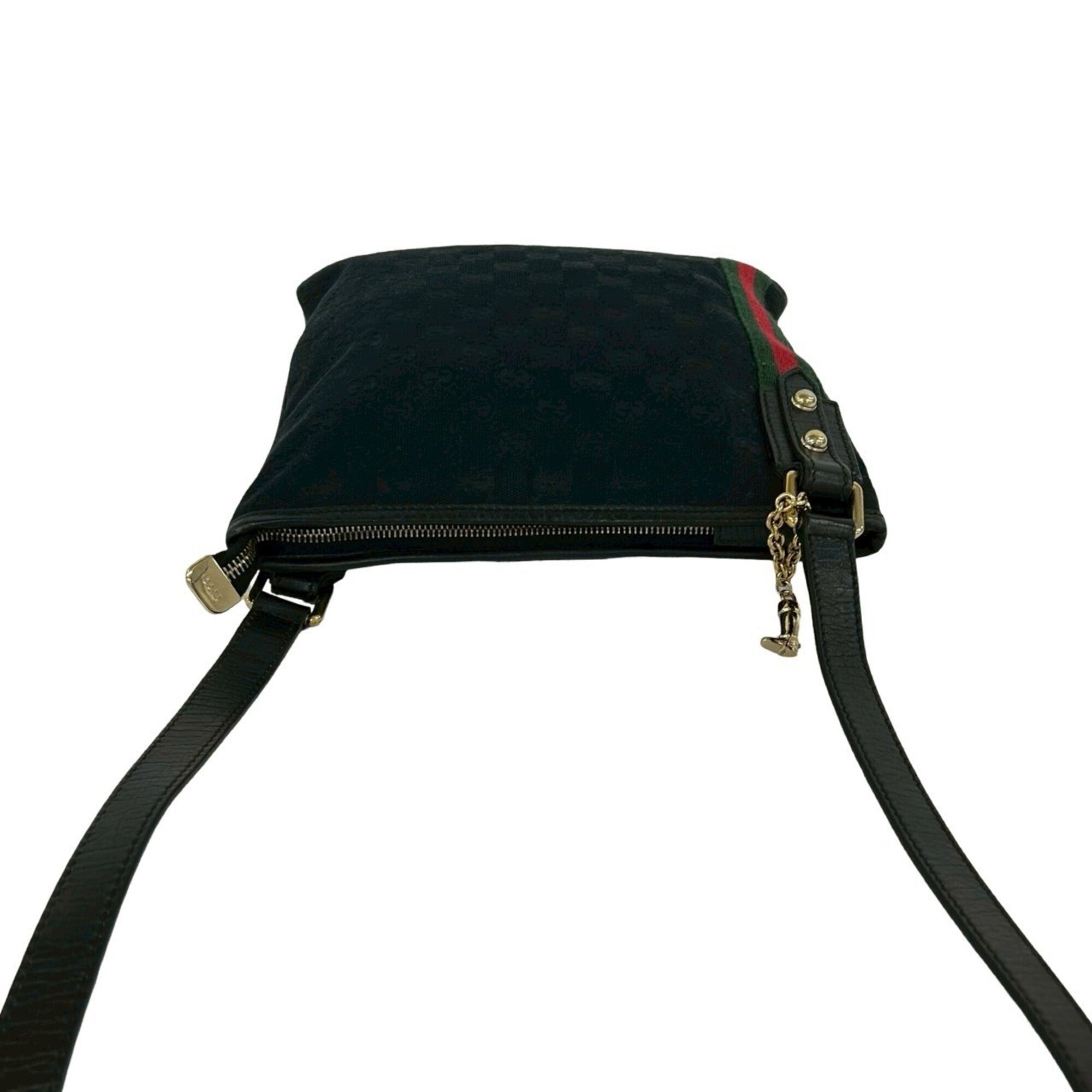 Gucci Black Green Red Color Canvas Leather Pochette Shoulder Bag (Pre-Owned)