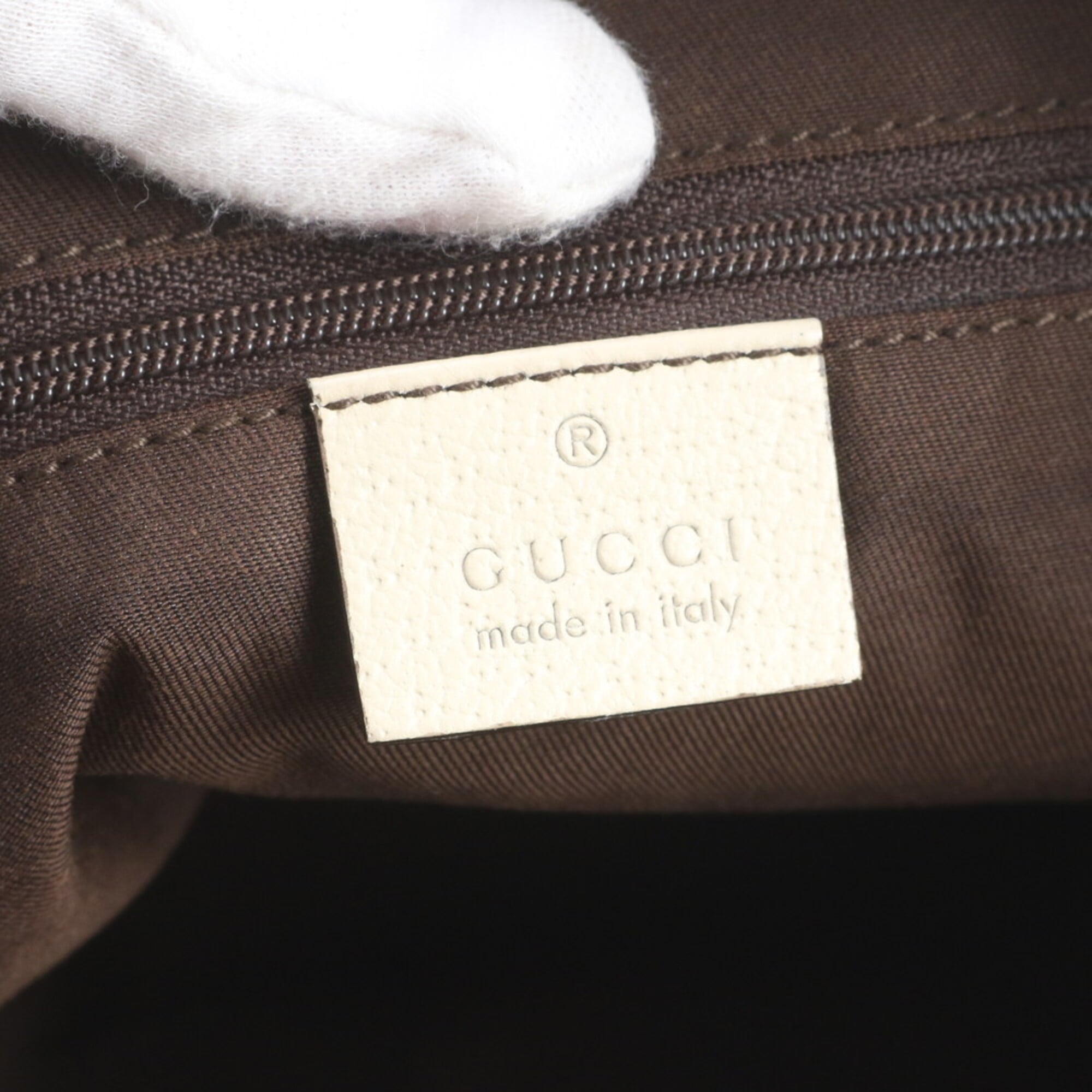 Gucci Beige Leather Canvas Handbag Shoulder Bag Tote Bag (Pre-Owned)