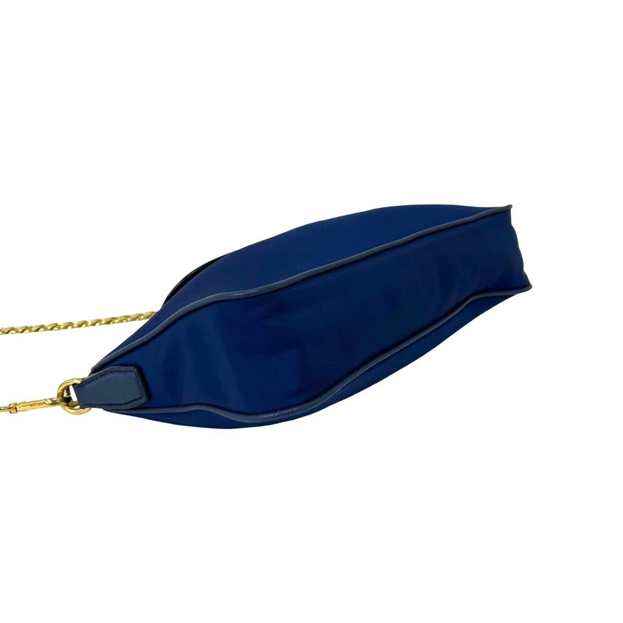 Prada Blue Nylon Leather Pochette Shoulder Bag (Pre-Owned)