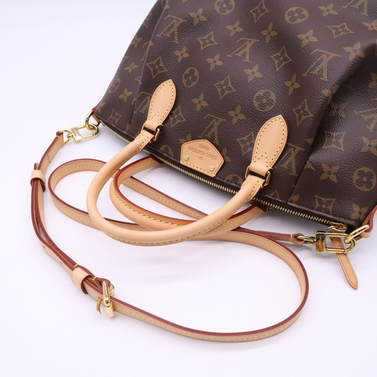 Louis Vuitton Monogram Beige Brown Coated Canvas Leather Handbag Shoulder Bag (Pre-Owned)