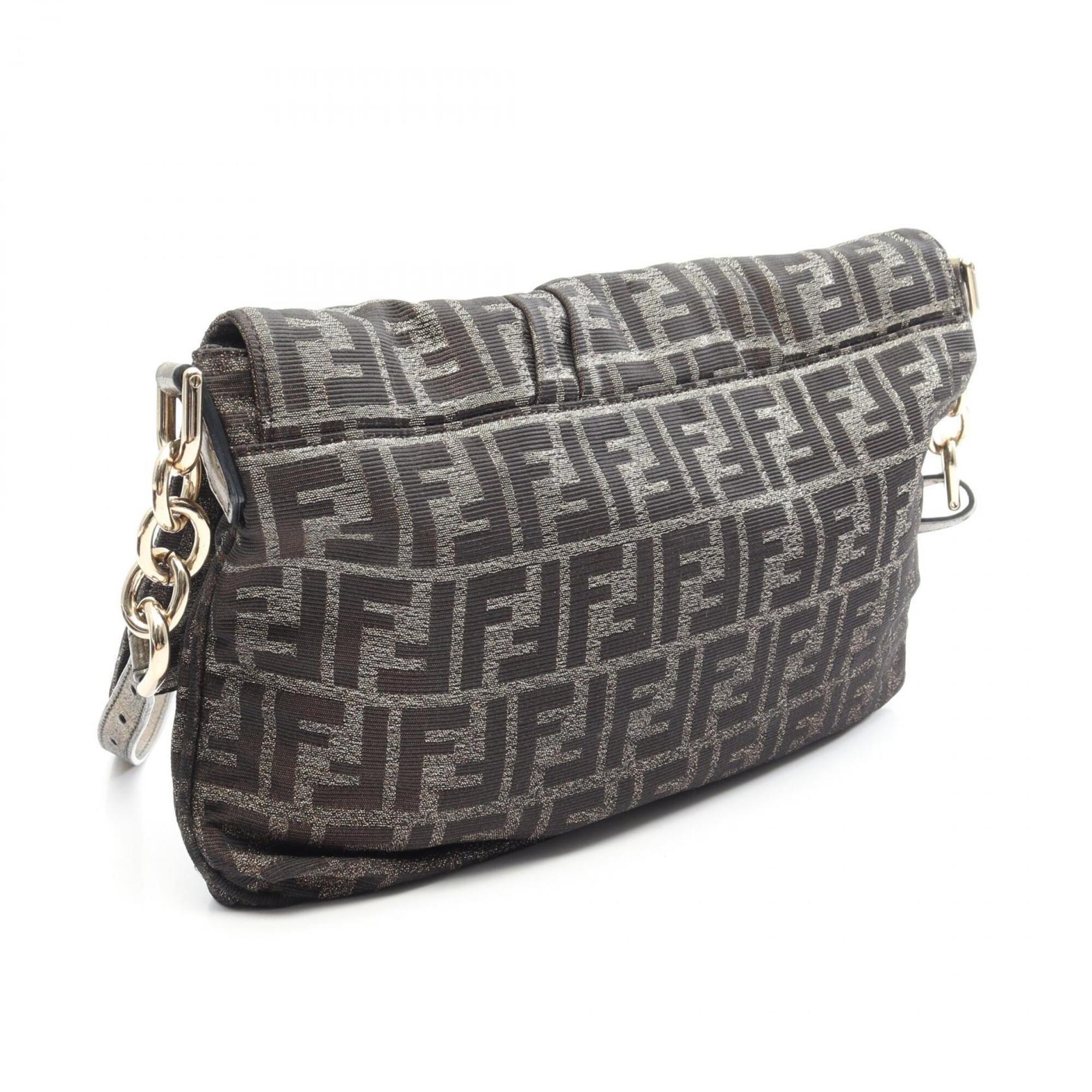 Fendi Brown Khaki Leather Nylon Canvas Handbag Shoulder Bag (Pre-Owned)