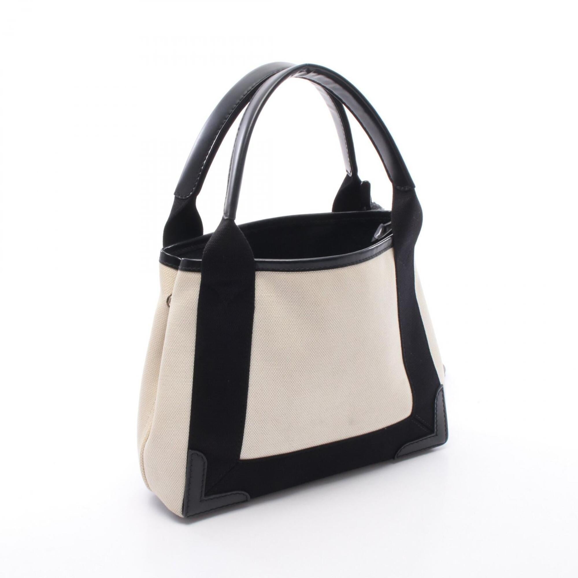 Balenciaga Black Ivory Canvas Leather Handbag Pouch (Pre-Owned)