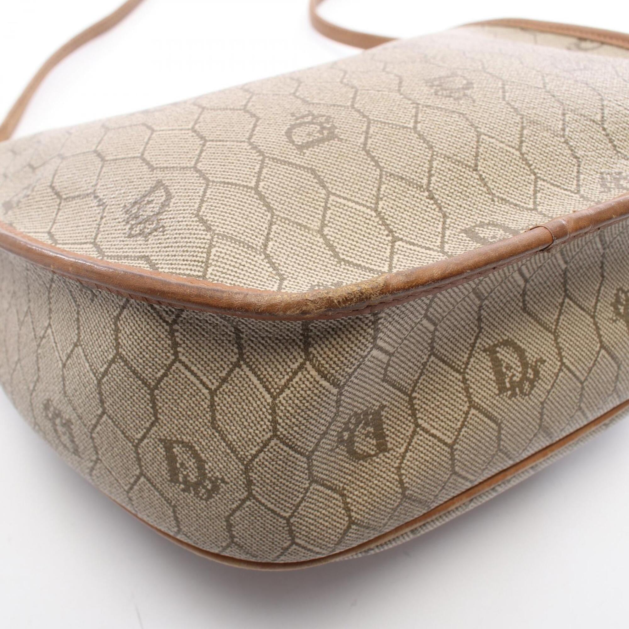 Christian Dior Beige Brown Coated Canvas Leather Handbag Shoulder Bag (Pre-Owned)