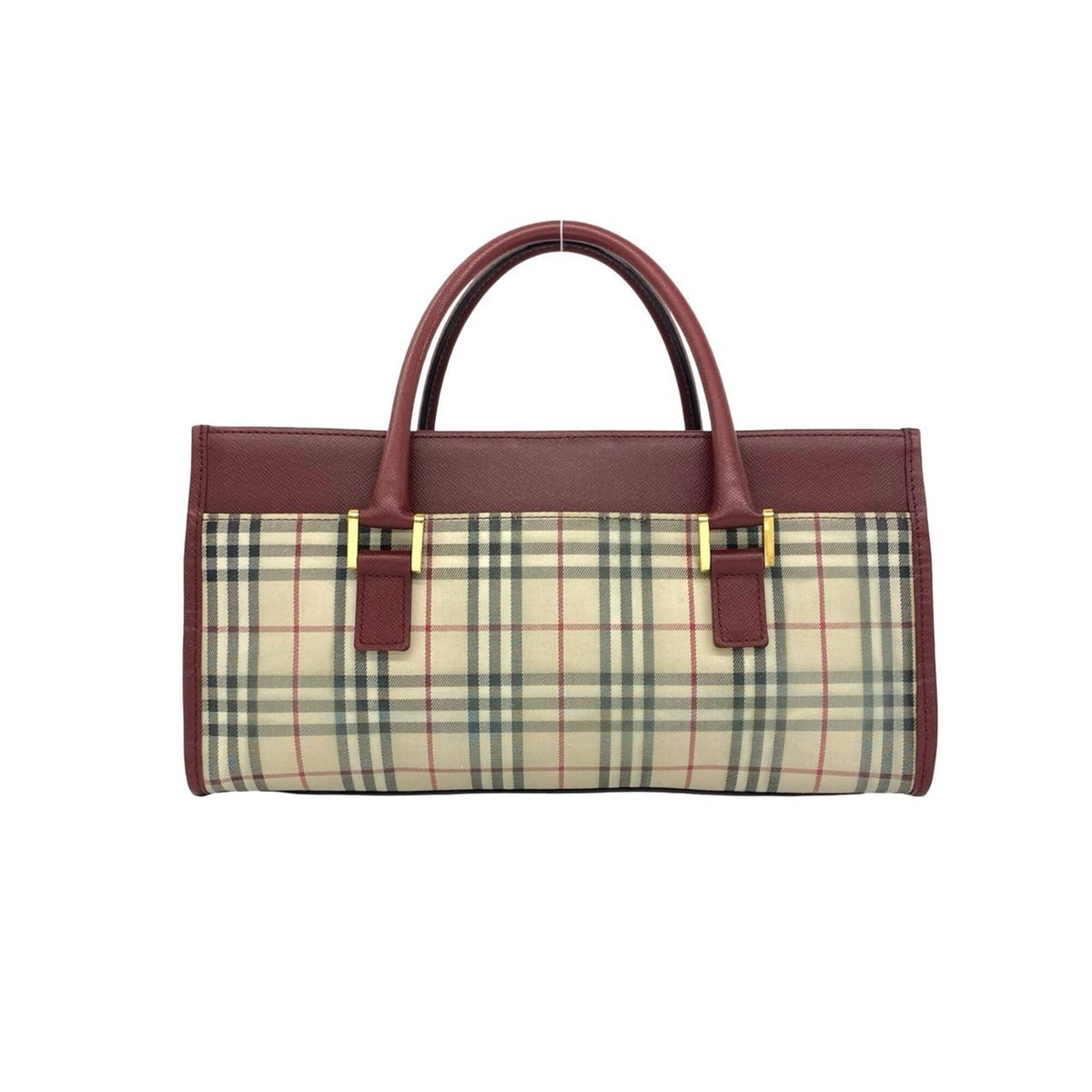 Burberry Beige Bordeaux Canvas Leather Handbag Tote Bag (Pre-Owned)