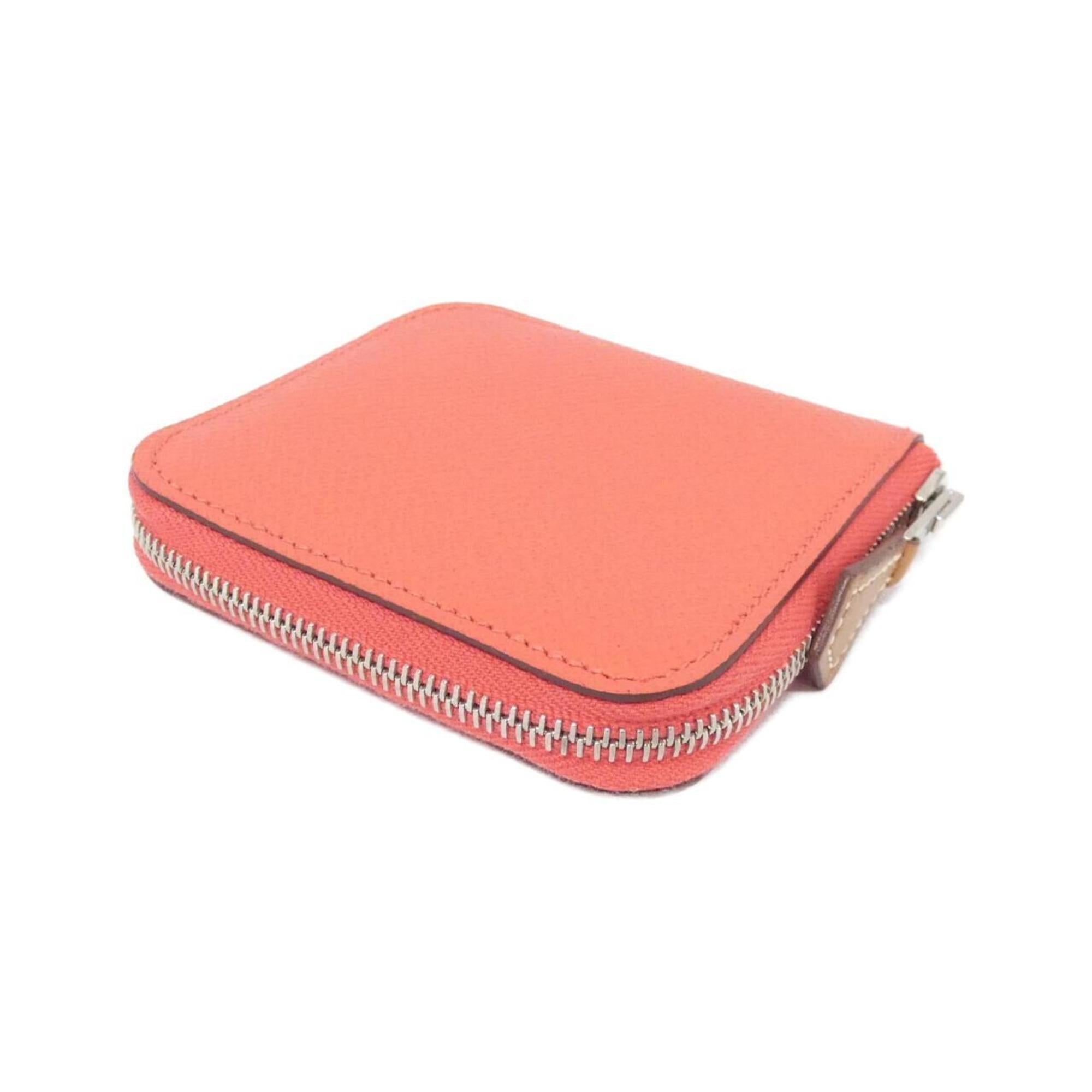 Hermes Pink Orange Rose Jaipur Rouge Grenat Epsom Leather Silk Coin Purse/Coin Case (Pre-Owned)