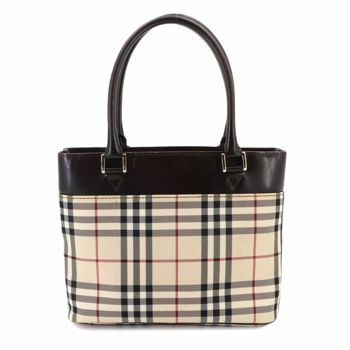 Burberry Beige Dark Brown Canvas Leather Handbag (Pre-Owned)
