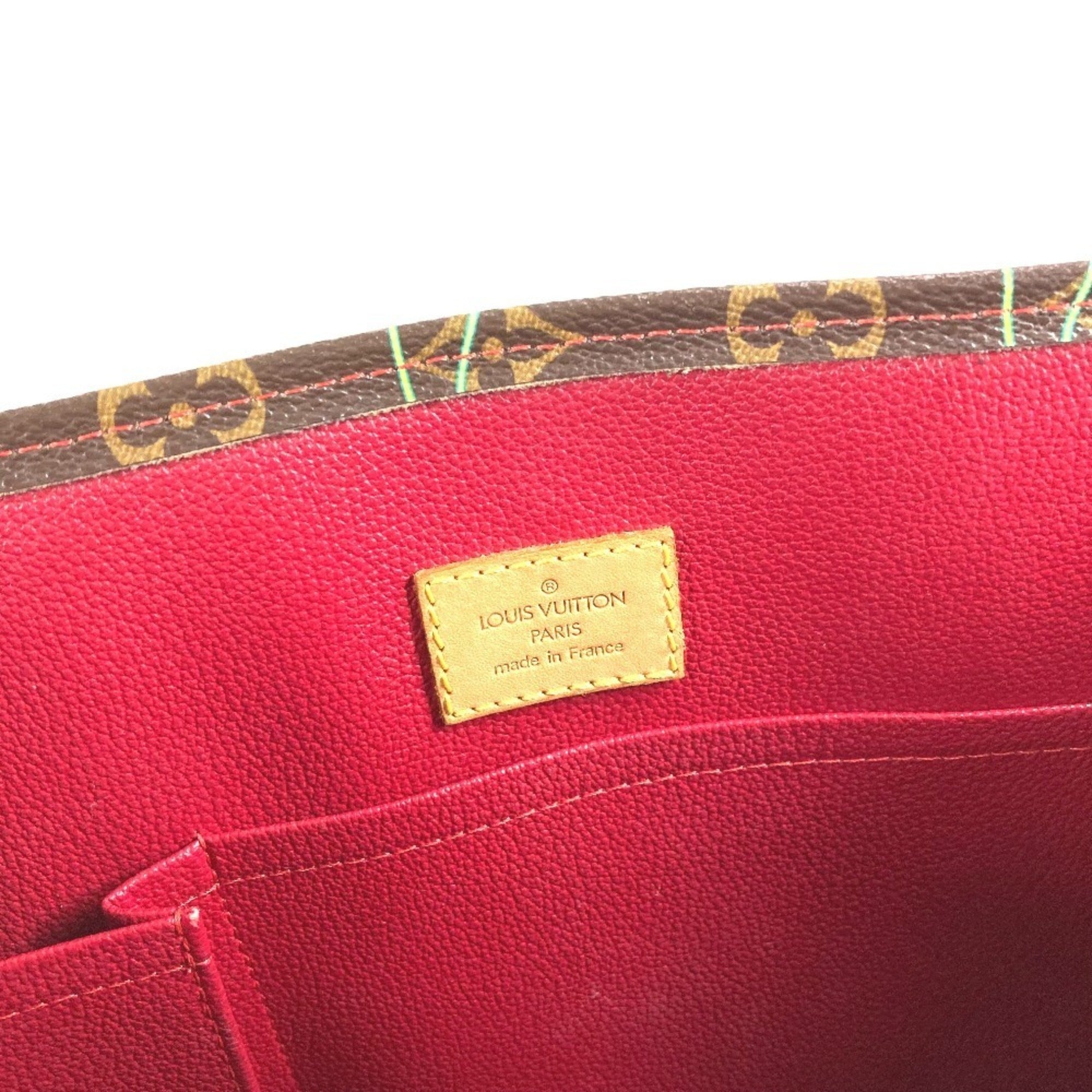 Louis Vuitton Brown Monogram Cherry Red Color Monogram Leather Shoulder Bag Tote Bag (Pre-Owned)