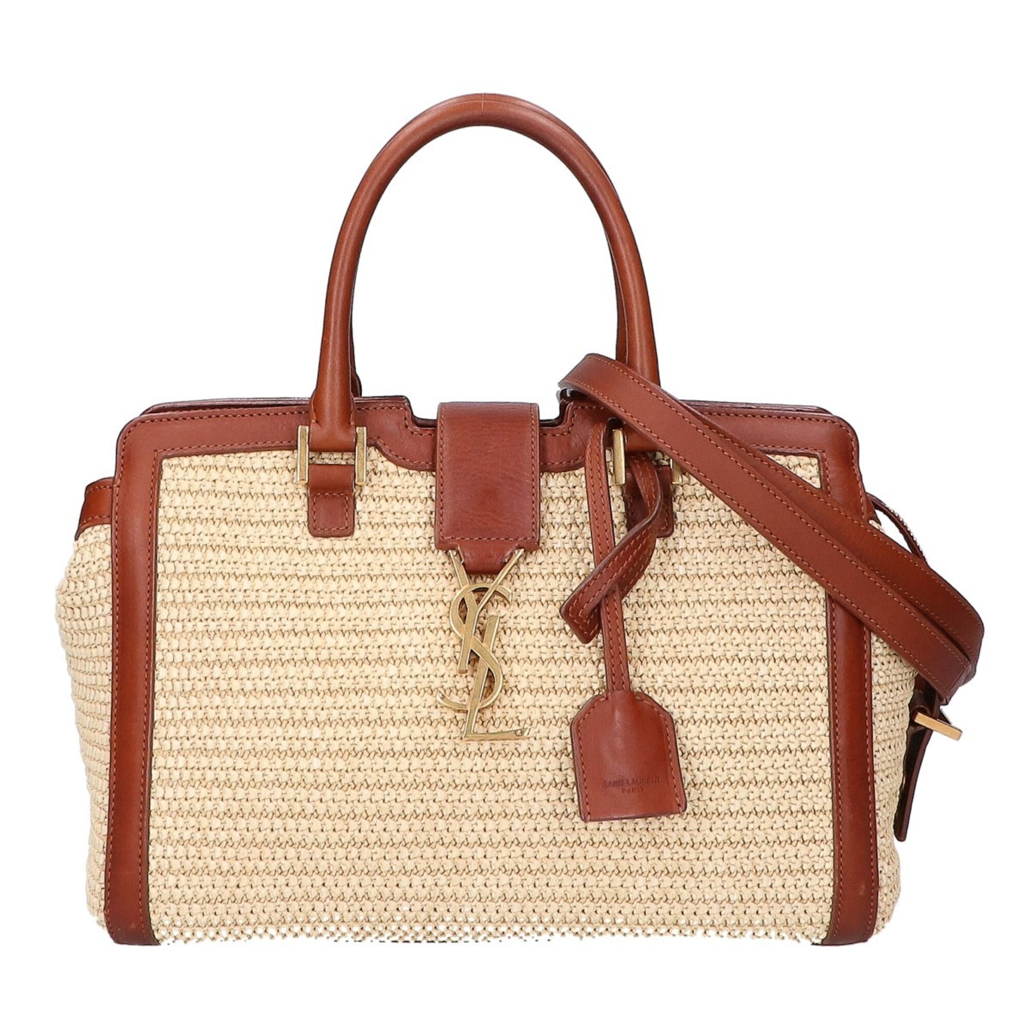 Saint Laurent Beige Brown Raffia Handbag (Pre-Owned)