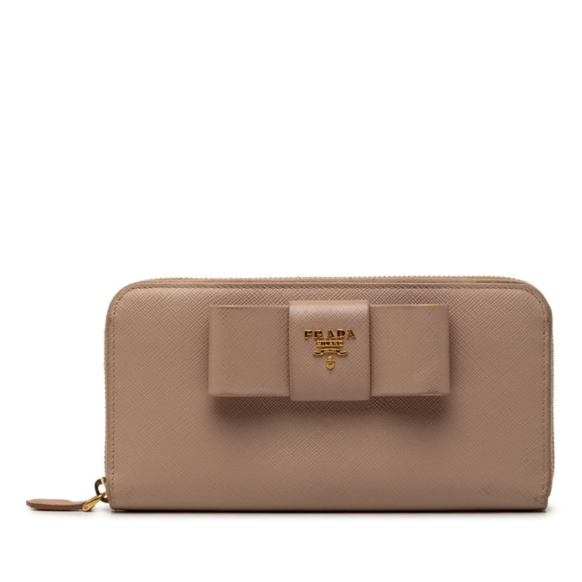 Prada Beige Leather Long Wallet (Bi-Fold) (Pre-Owned)