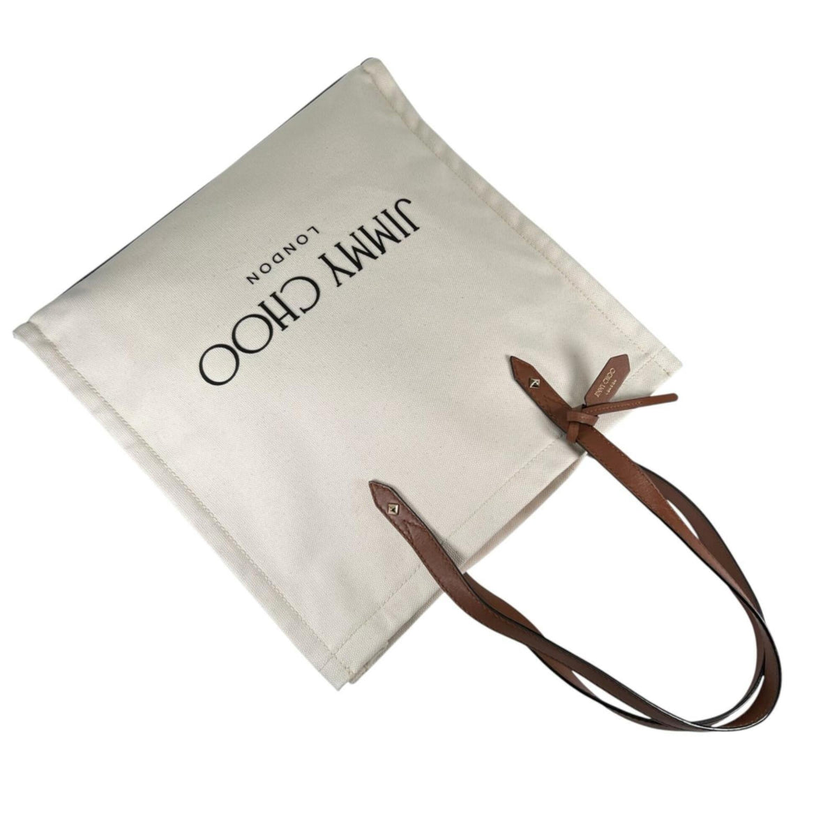 Jimmy Choo Brown White Canvas Leather Tote Bag (Pre-Owned)