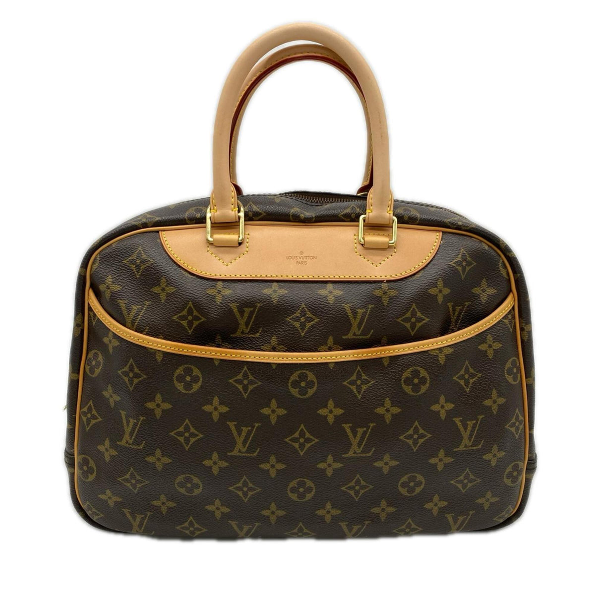 Louis Vuitton Beige Brown Coated Canvas Leather Handbag (Pre-Owned)