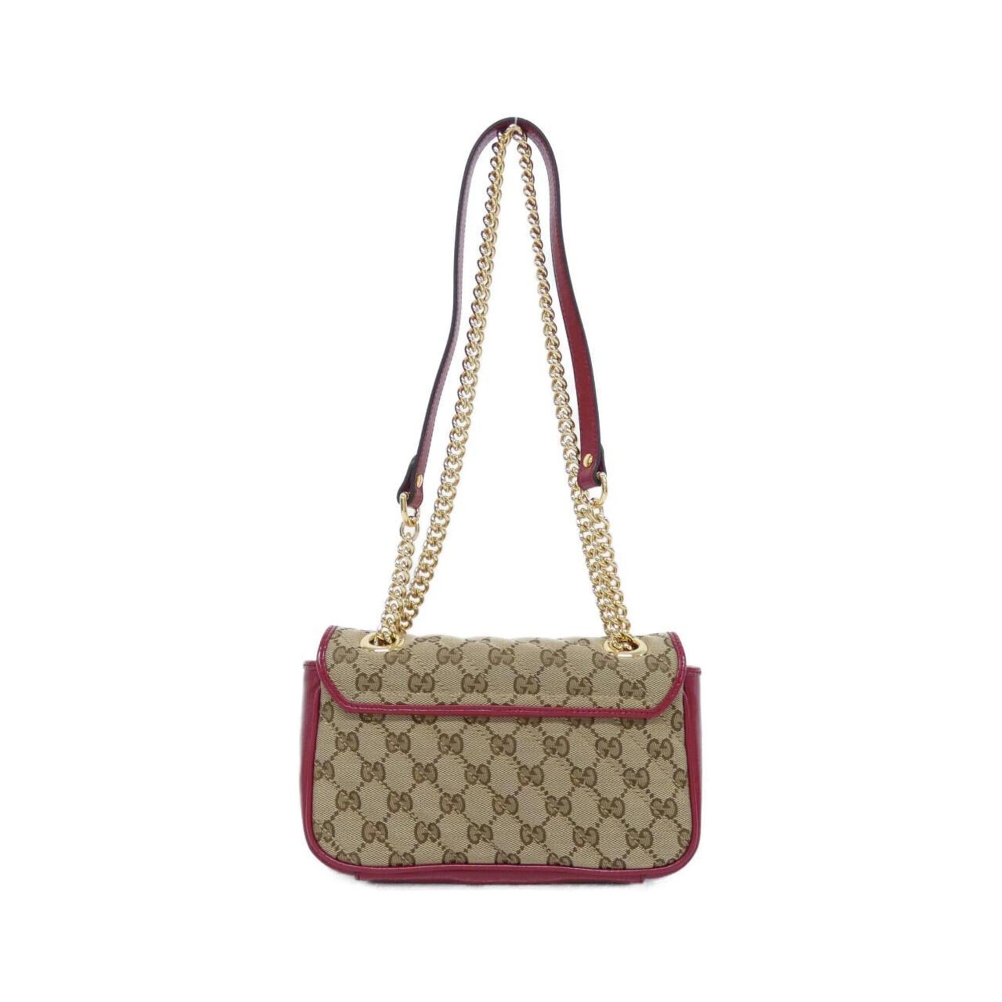 Gucci Beige Red Color Gg Canvas Leather Shoulder Bag (Pre-Owned)