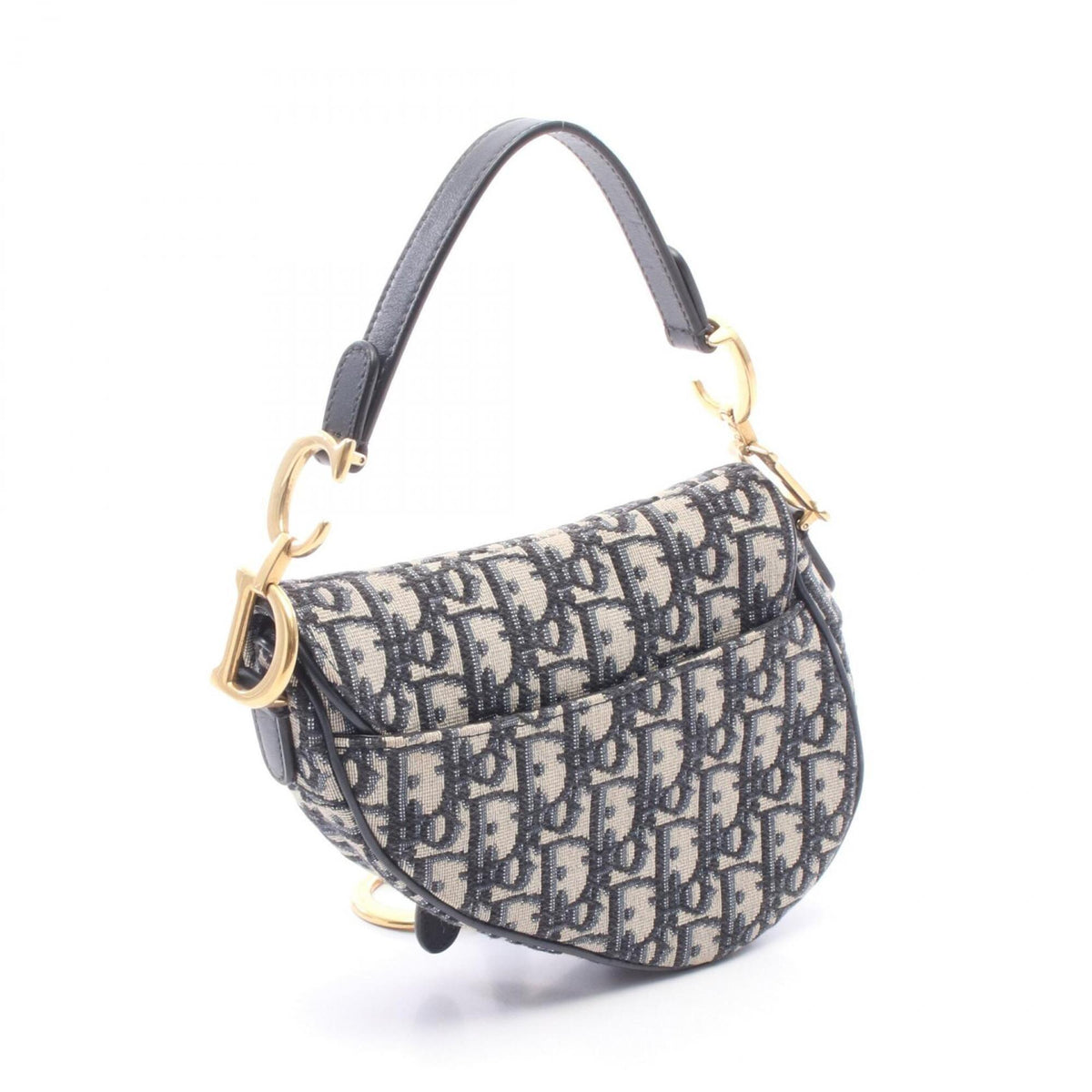 Christian Dior Beige Navy Canvas Leather Handbag Saddle Bag (Pre-Owned)