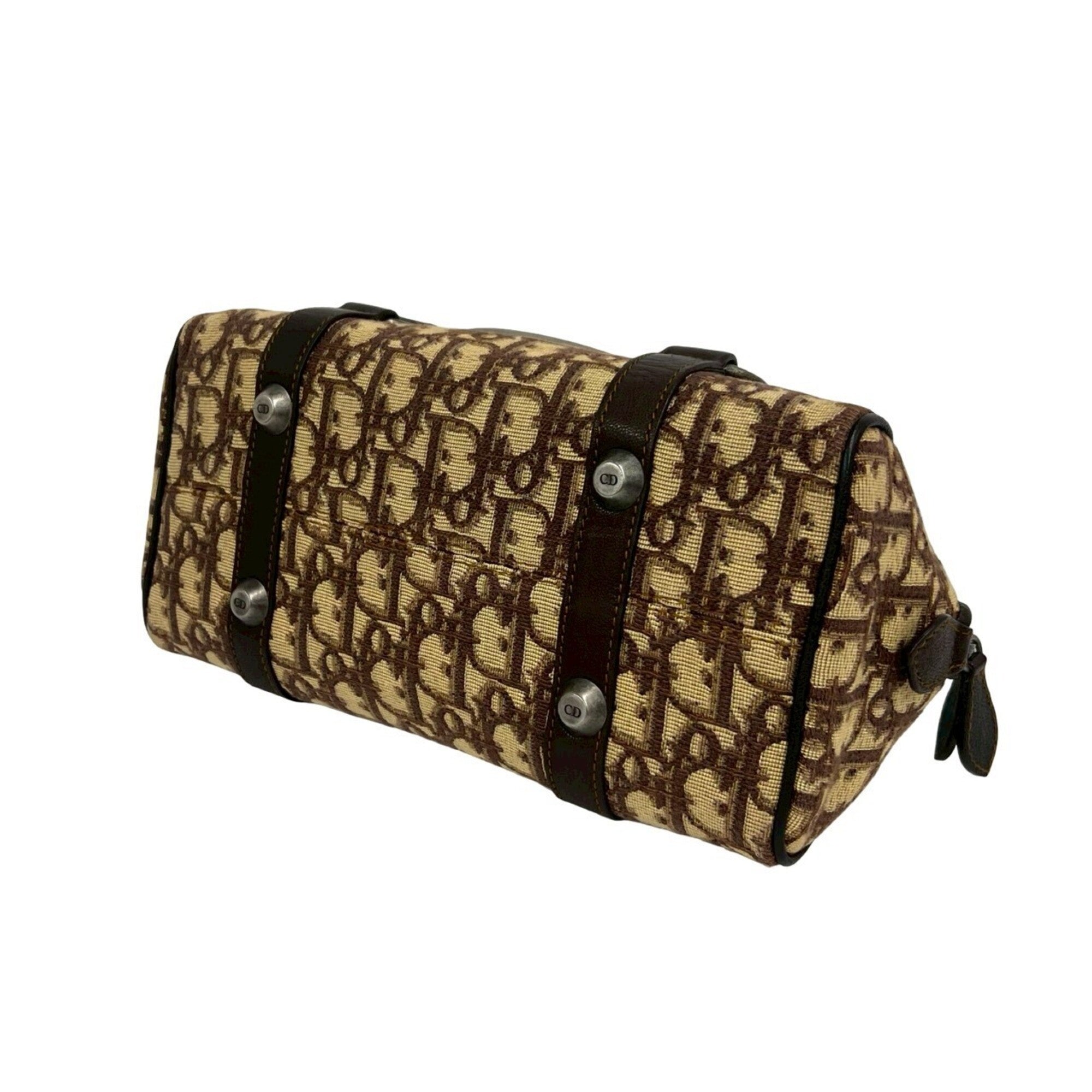 Christian Dior Brown Canvas Leather Boston Bag Handbag (Pre-Owned)