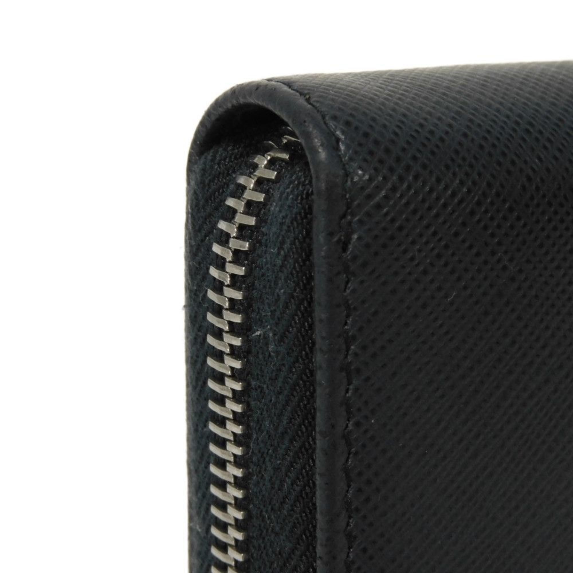 Prada Saffiano Navy Leather Long Wallet (Bi-Fold) (Pre-Owned)