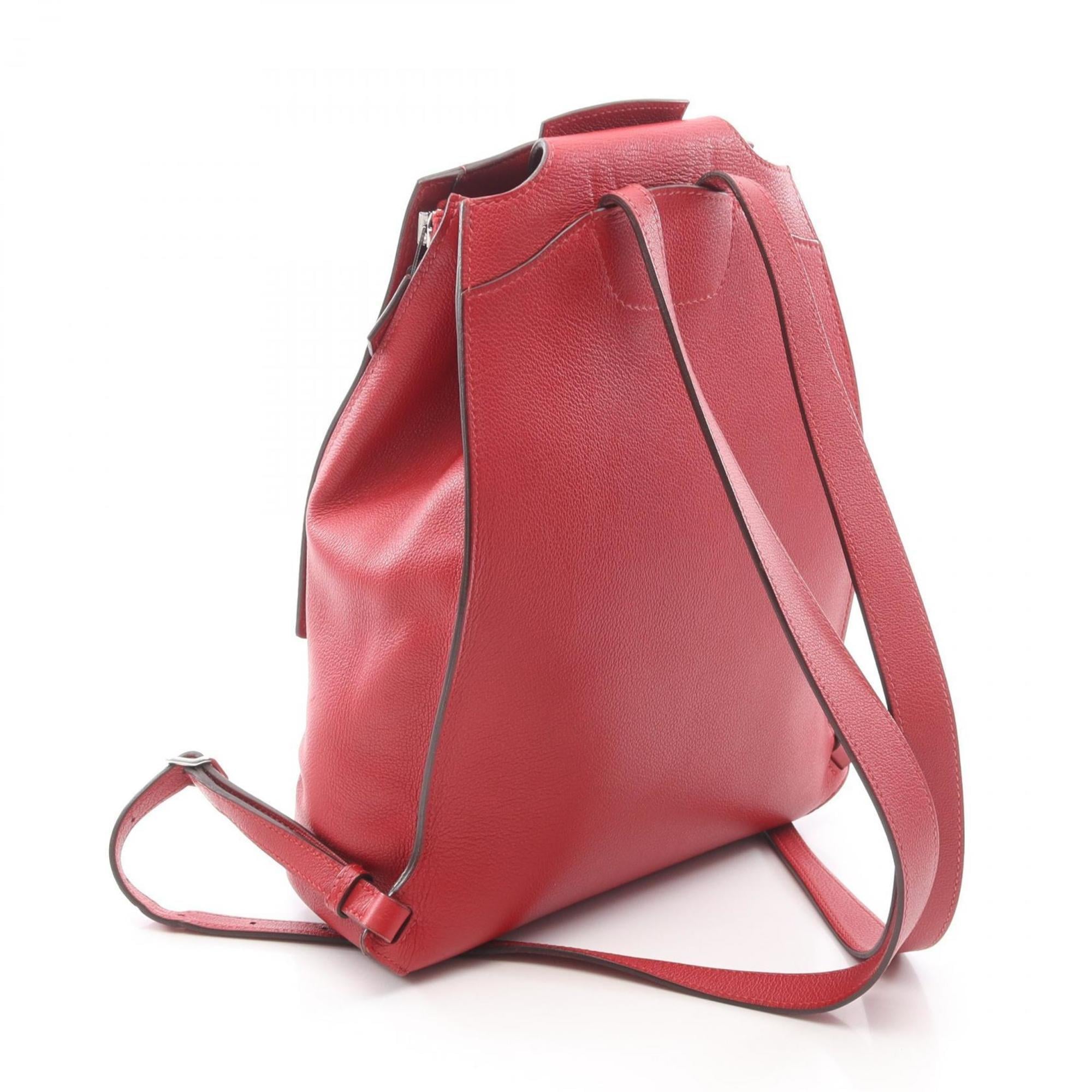 Hermes Red Color Rouge Casaque Evergrain Leather Leather Backpack Handbag (Pre-Owned)