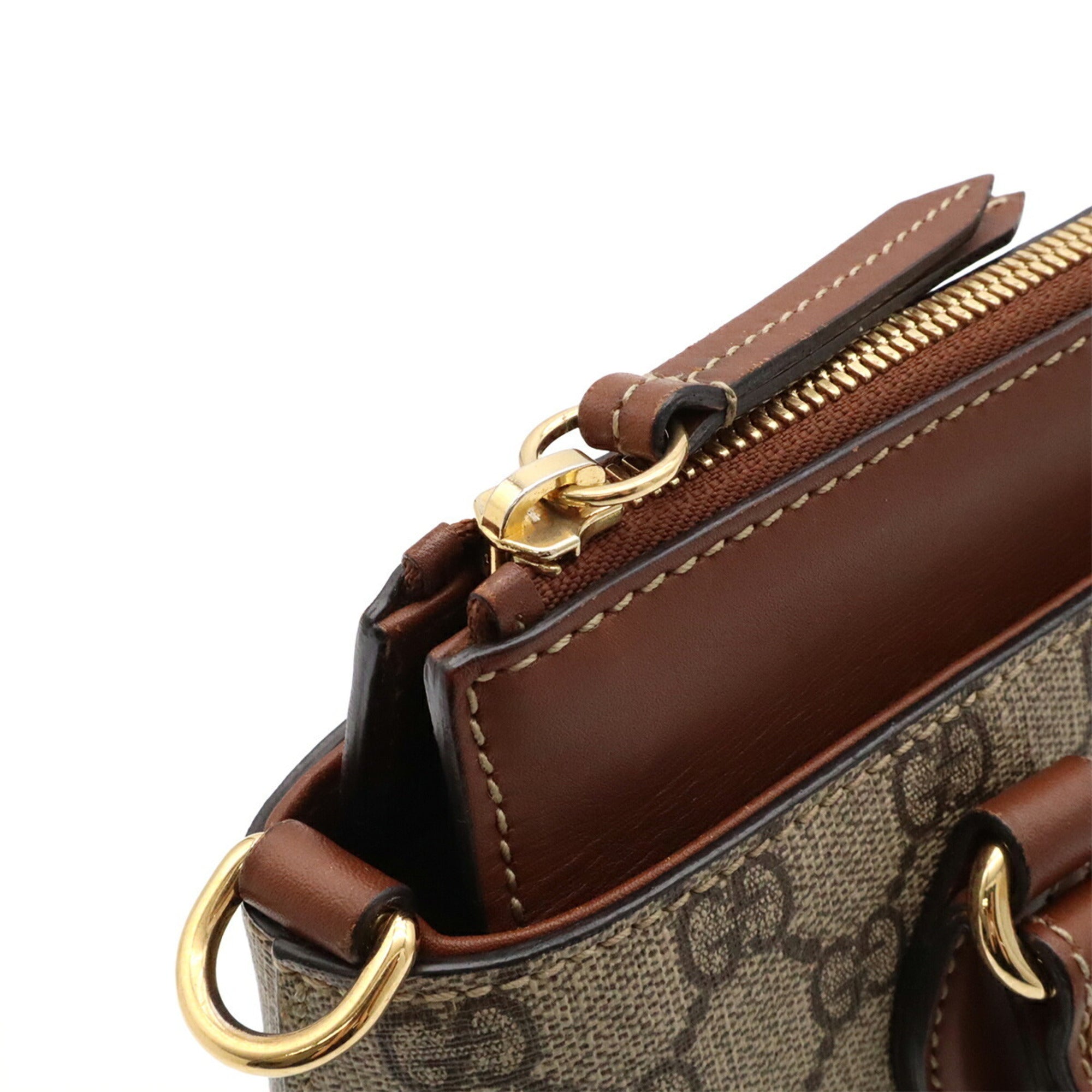 Gucci Beige Brown Gg Supreme Canvas Leather Handbag Shoulder Bag (Pre-Owned)