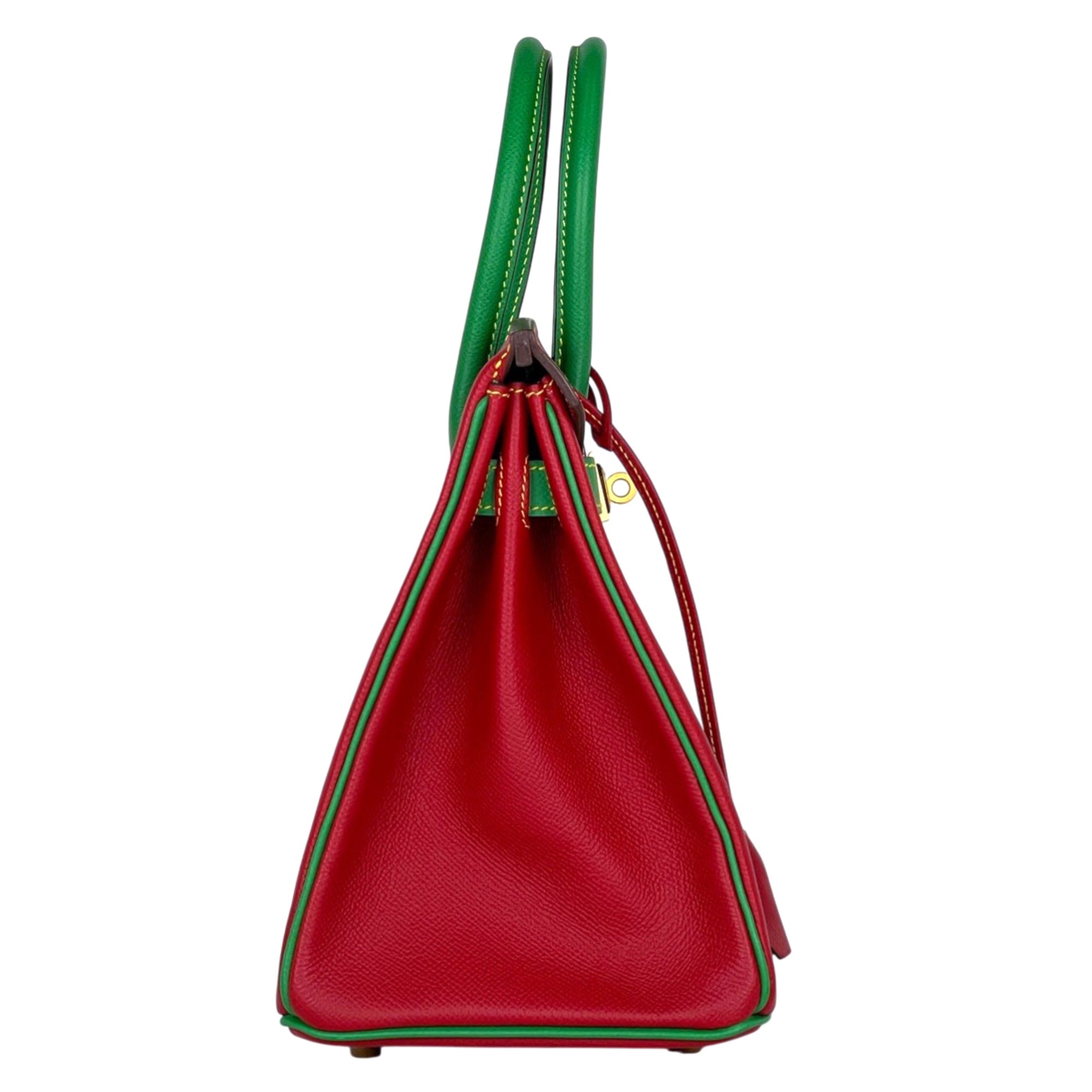Hermes Birkin Bambou Green Rouge Casaque Epsom Leather Handbag (Pre-Owned)