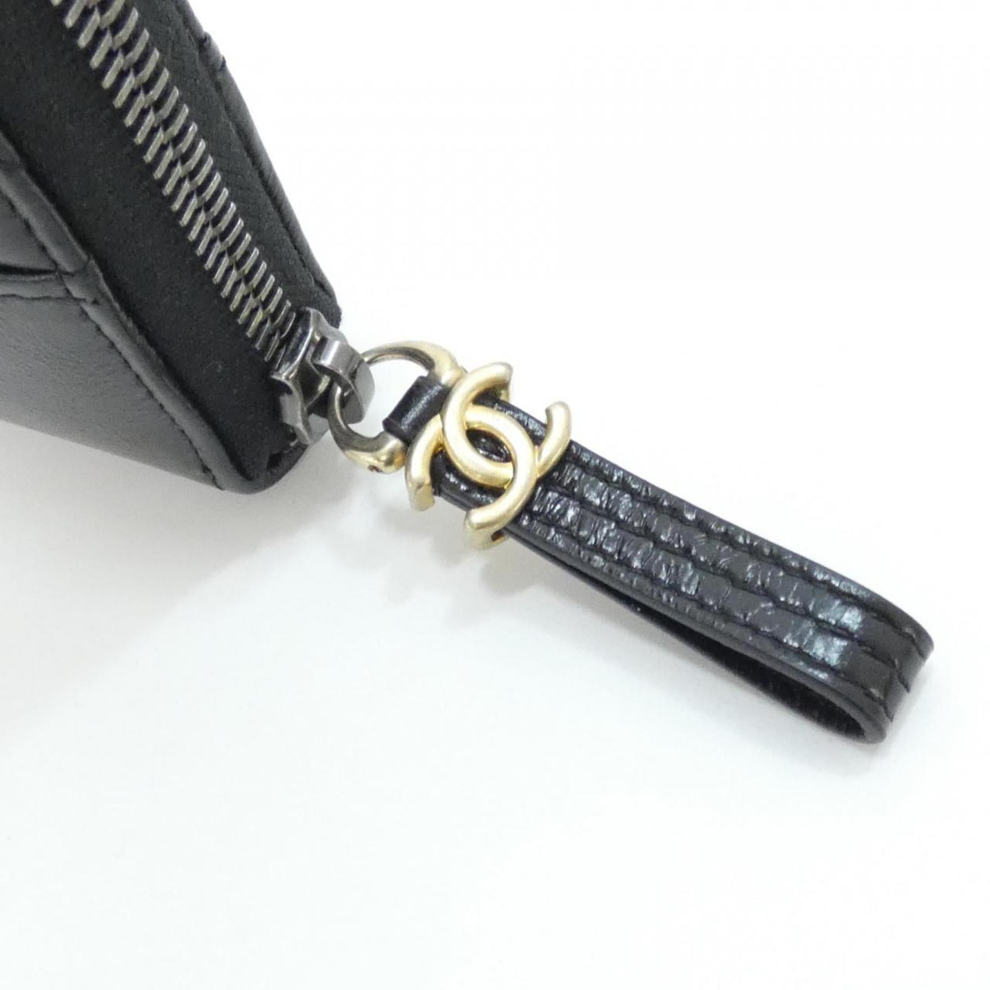 Chanel Black Leather Long Wallet (Bi-Fold) (Pre-Owned)