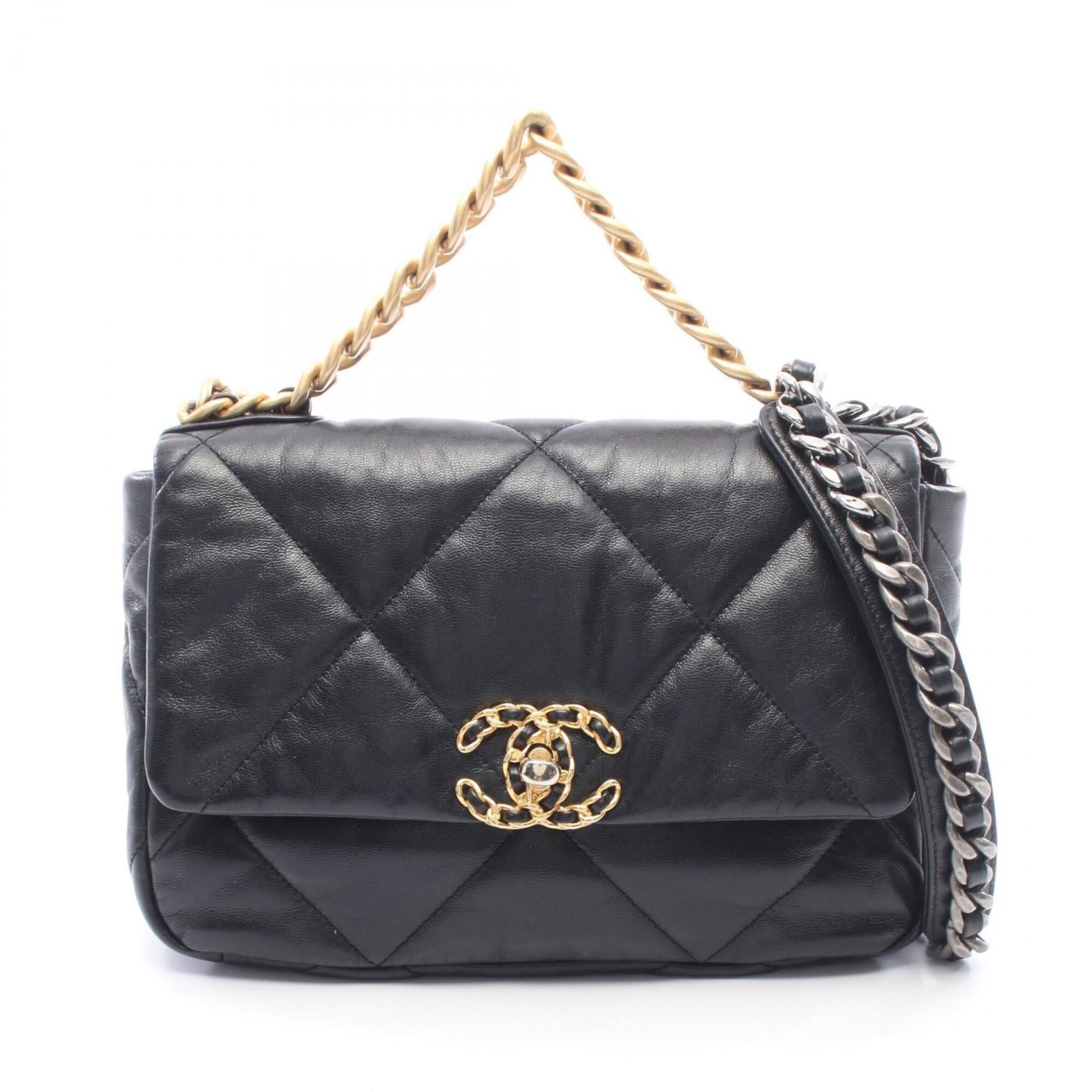 Chanel Black Leather Handbag Shoulder Bag (Pre-Owned)