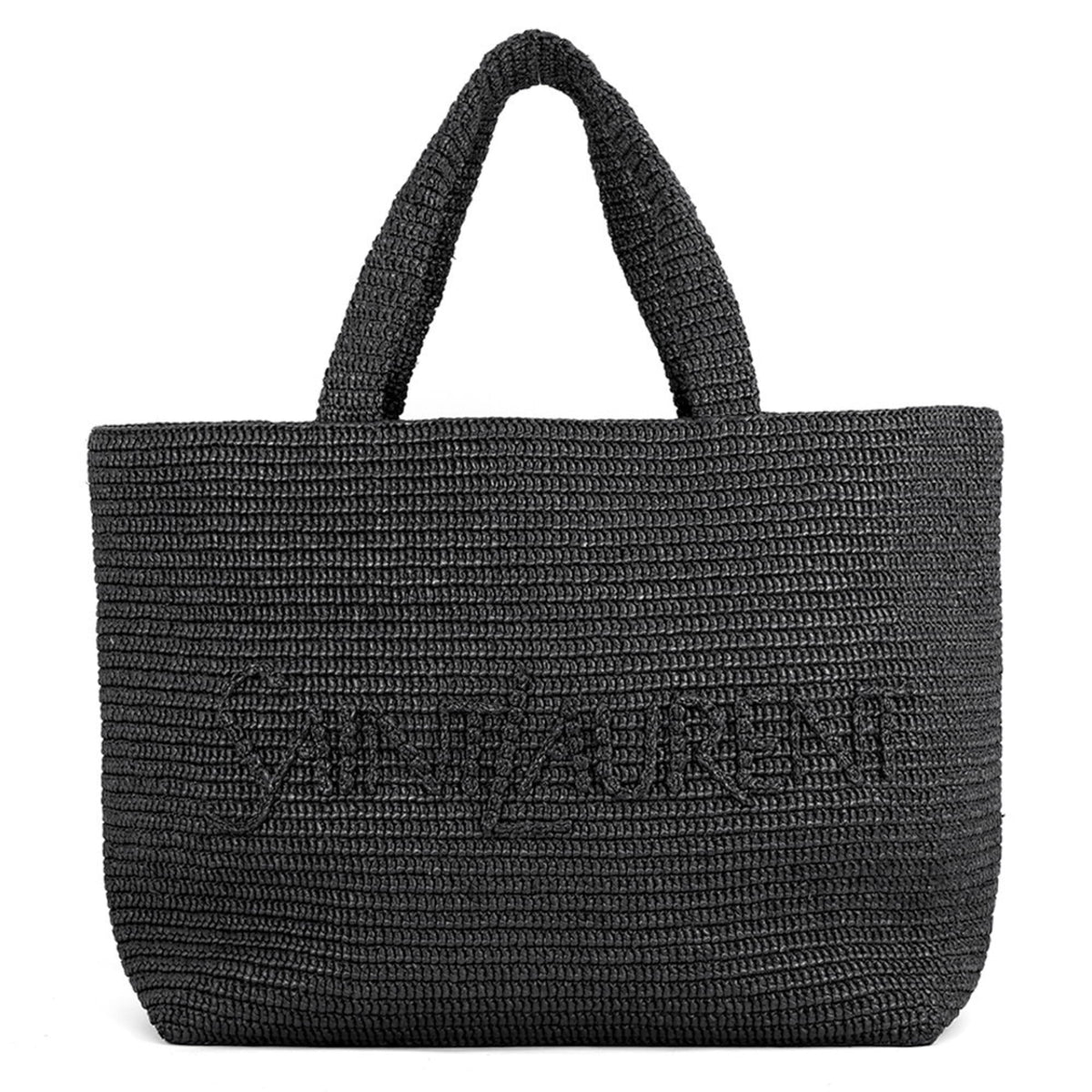 Yves Saint Laurent Black Raffia Handbag Tote Bag (Pre-Owned)