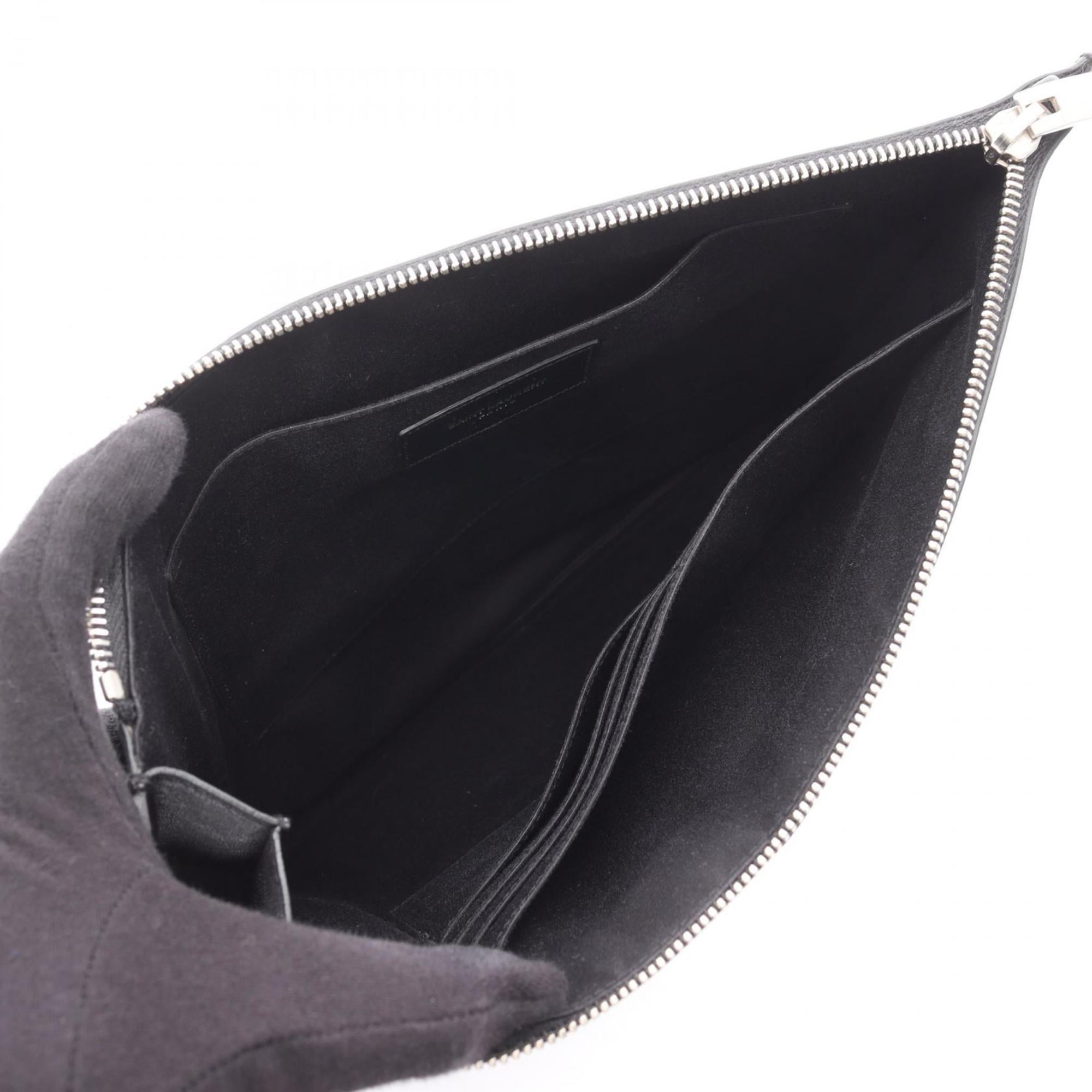 Yves Saint Laurent Black Silver Leather Clutch Bag (Pre-Owned)